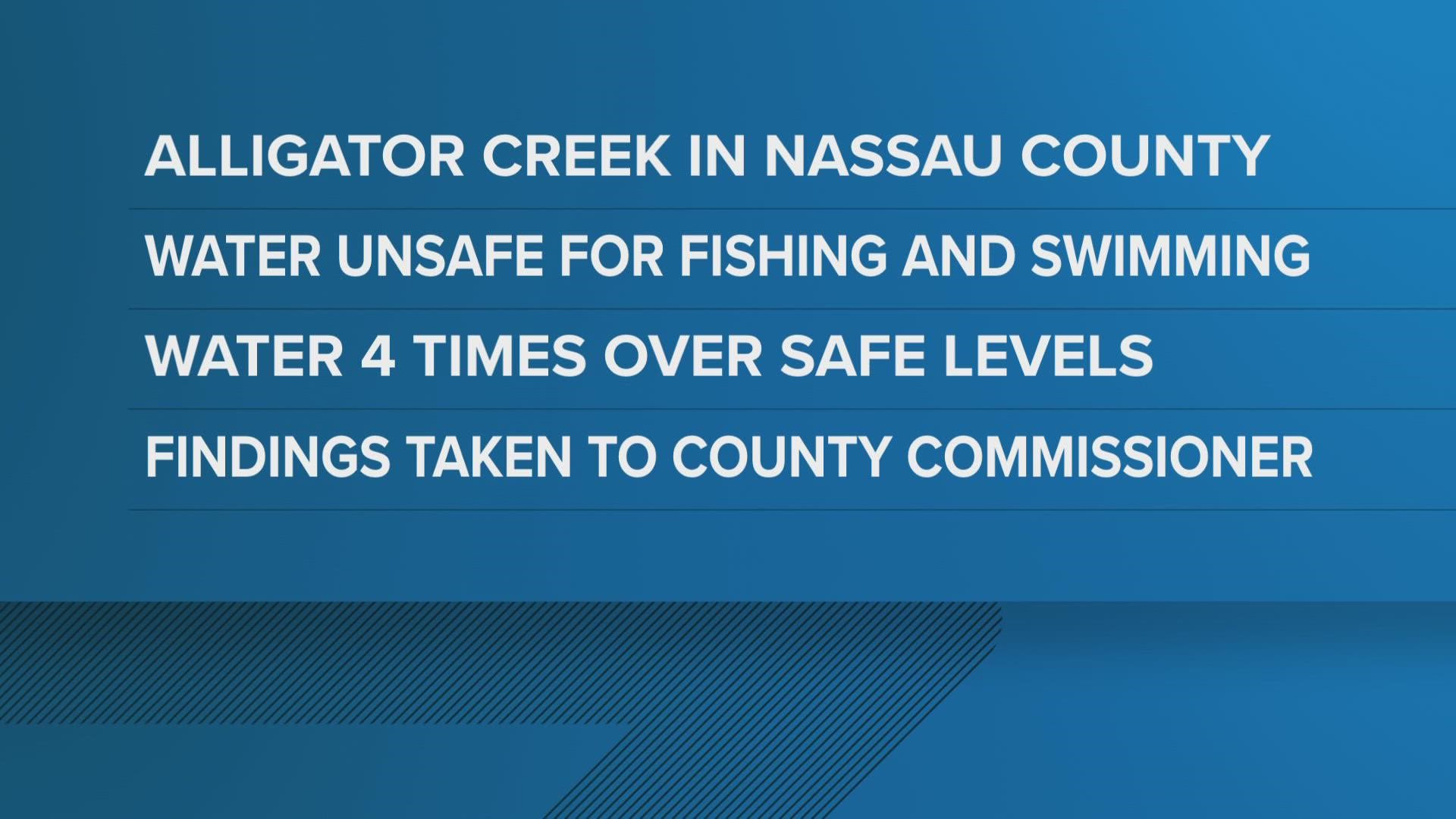 St. Marys Riverkeeper advises Nassau County residents to avoid swimming or fishing in Alligator Creek due to E. coli levels at 8th and Escambia St.