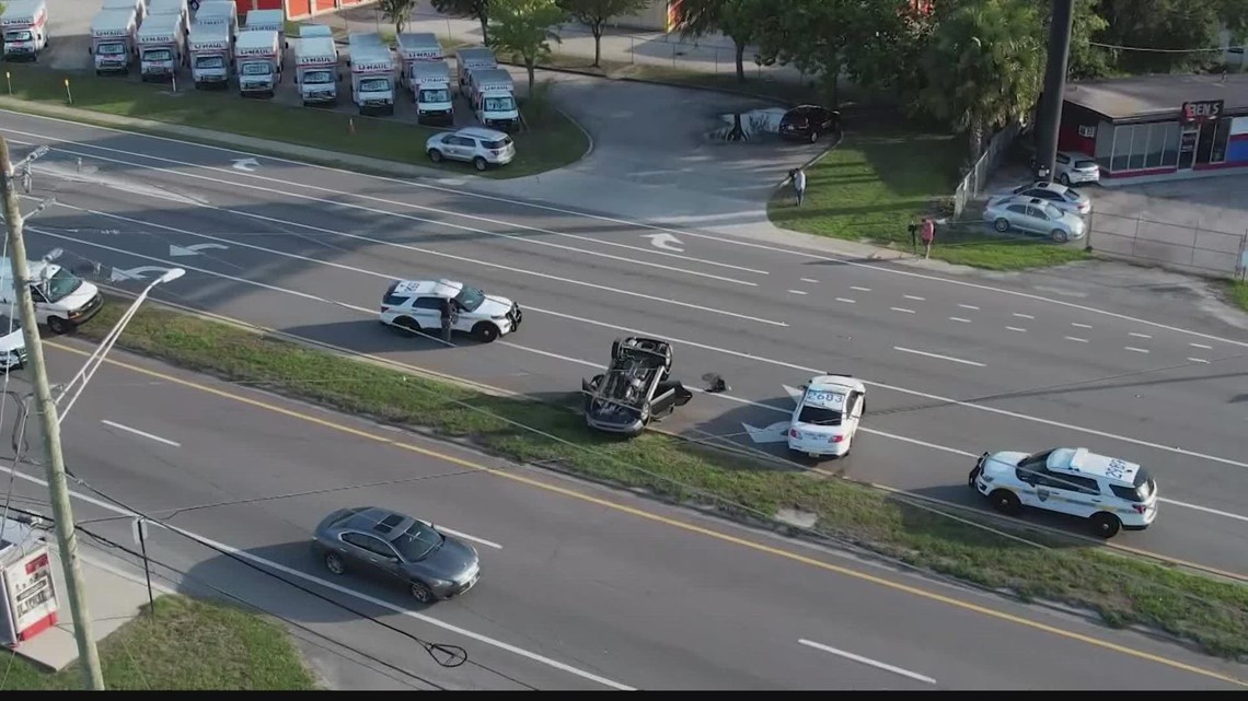 One injured after car flips on Jacksonville's Southside