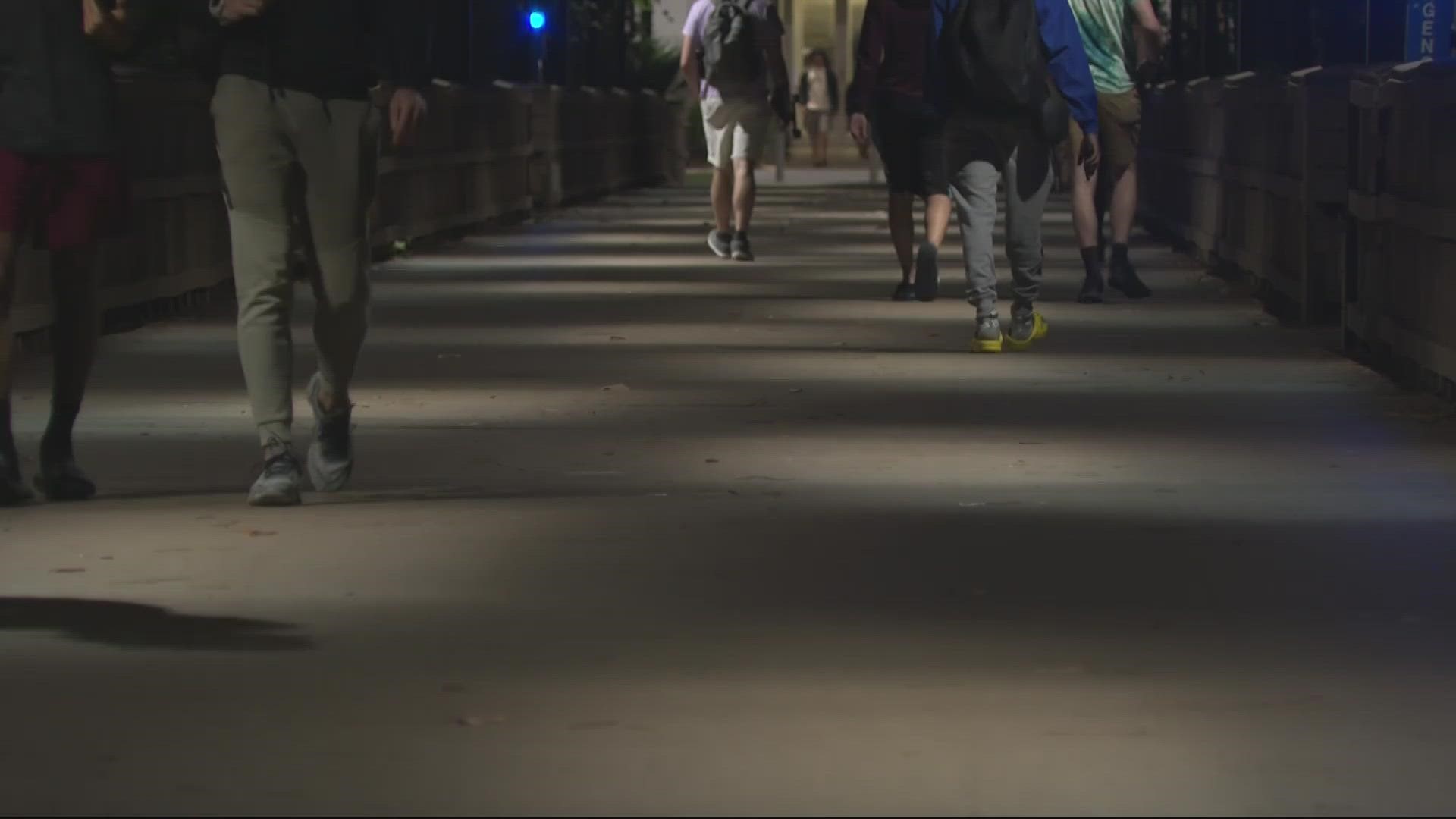 Campus police said a student was grabbed and fondled while walking across campus.