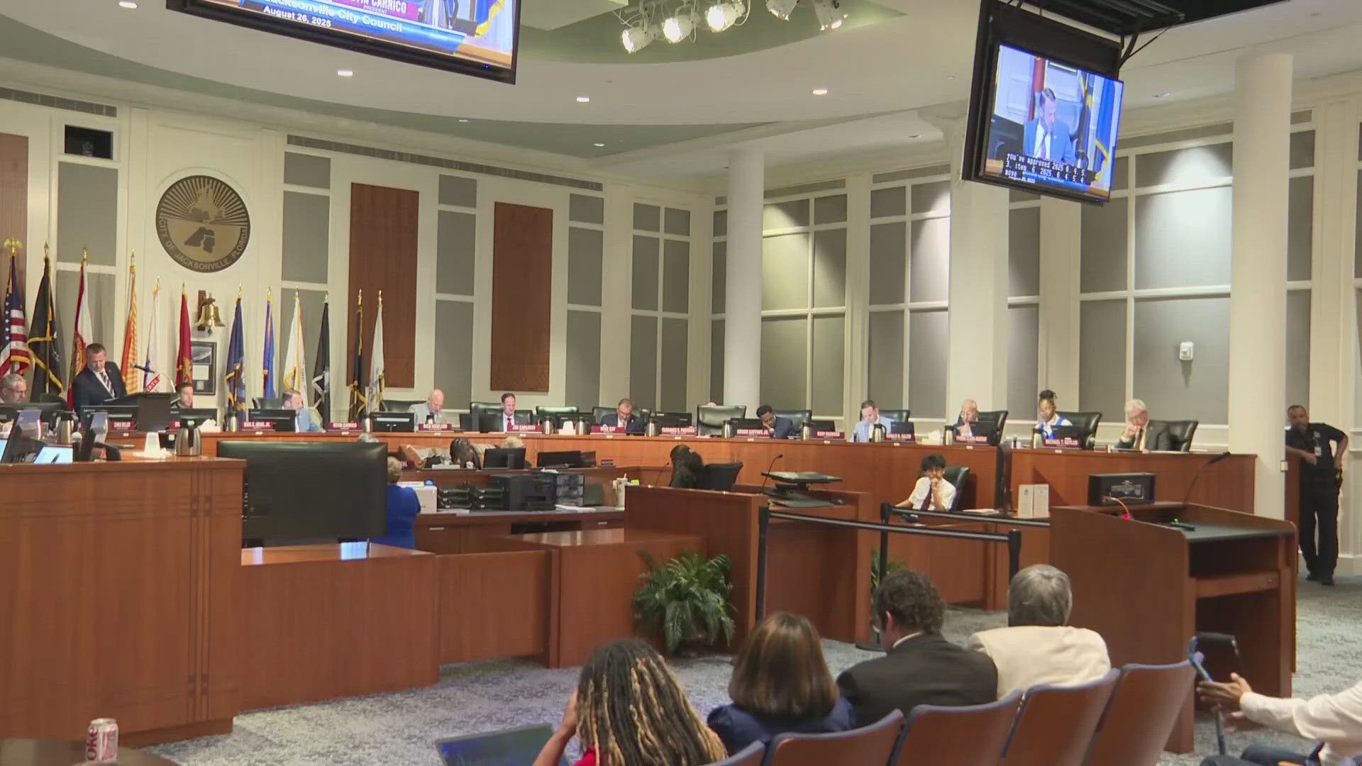Jacksonville City Council's meeting turned contentious as members debated amendments blocking funding for certain services, causing a walkout. 