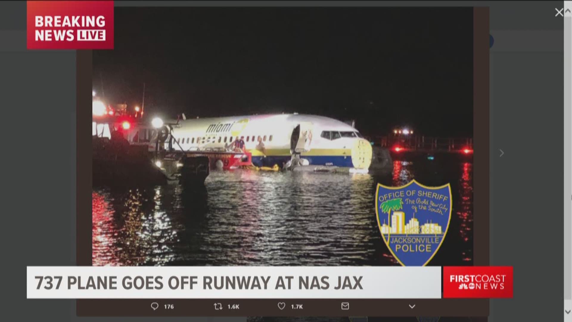 Miracle on the St. Johns: There were no fatalities Friday when a plane skidded off of the runway into the St. Johns River. The Boeing 737-800 passenger plane from Miami Air originated from Naval Station Guantanamo Bay, Cuba, with the destination being NAS Jax.