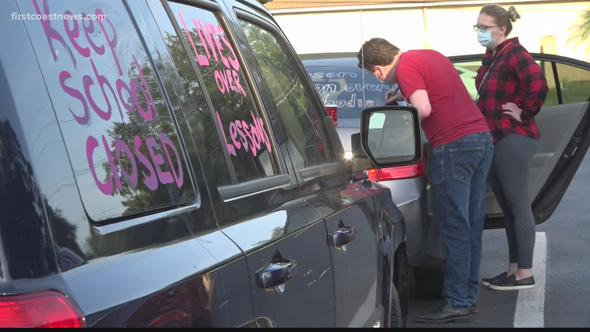 A teacher-led 'Motor March' Tuesday morning consisted of educators protesting the mandated reopening of schools in August.