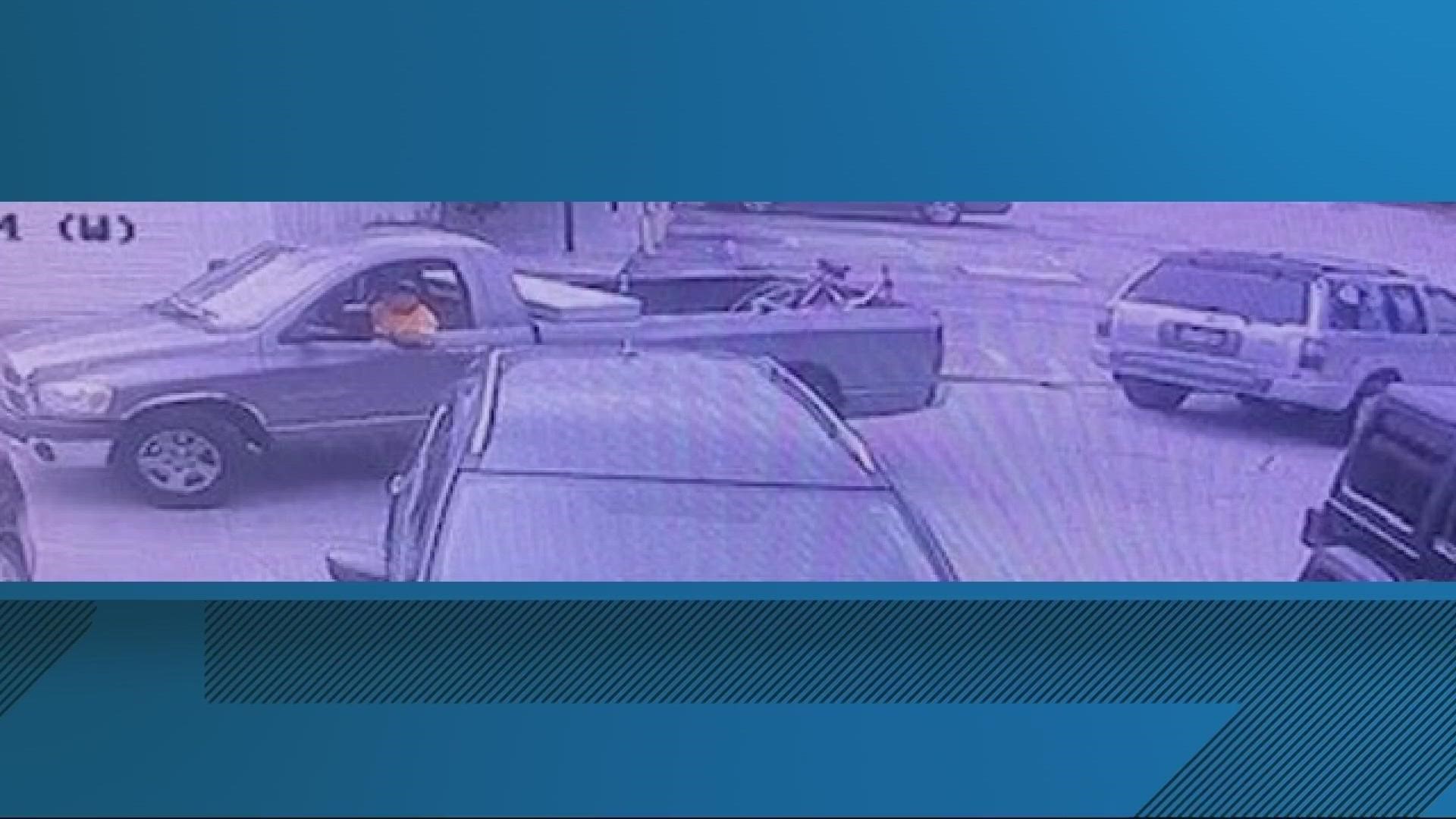 The Jacksonville Sheriff's Office is asking for help finding the vehicle in these photos. An older model Ram pick-up truck was seen towing a 1999 Infiniti QX SUV.