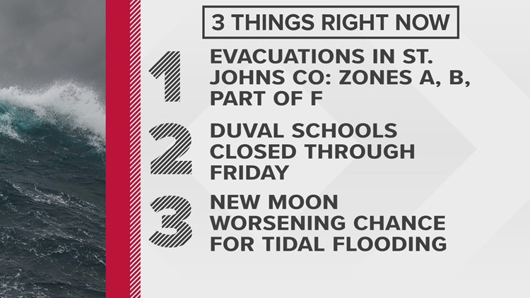 3 Things Right Now - Evacuations in St. Johns, Duval Schools close, Tidal flooding