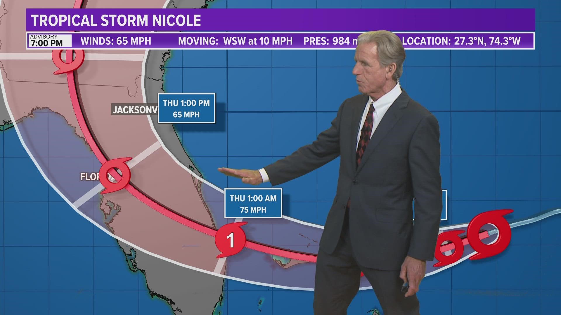 Here's the latest on  Tropical Storm Nicole.