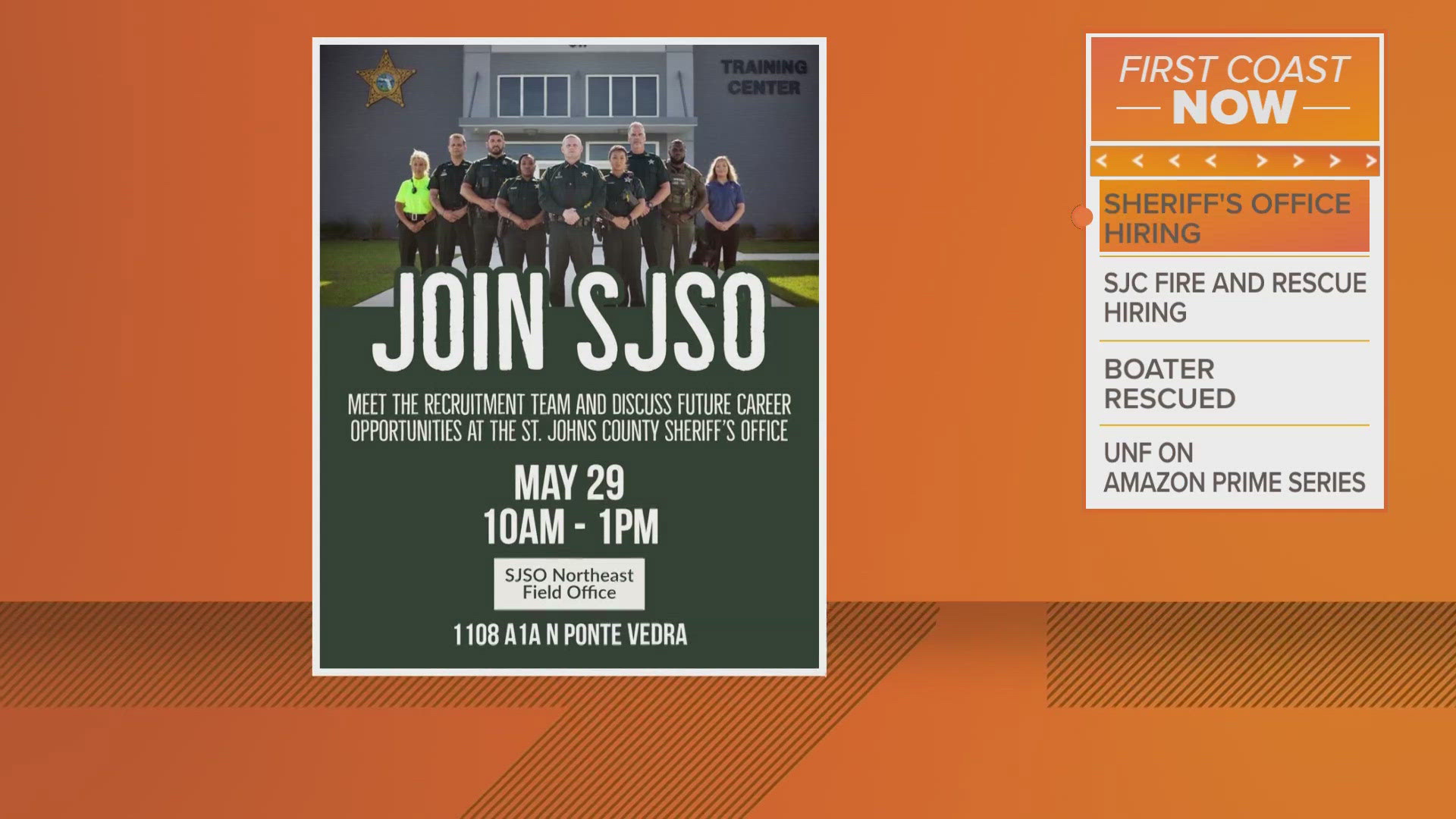 The job fair will be held at the St. Johns County Sheriff's Office Northeast Field Office from 10 a.m. to 1 p.m.