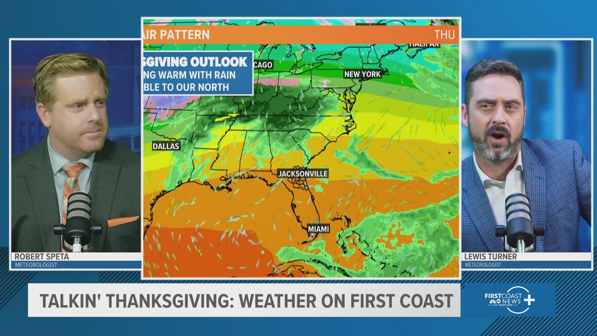 First Coast News Meteorologists Robert Speta and Lewis Turner have your forecast of what weather will be like on Thanksgiving 2024.