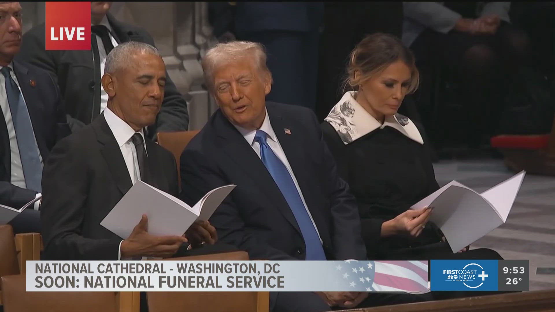 President-Elect Donald Trump and former President Barack Obama share words and smiles at Jimmy Carter funeral. 