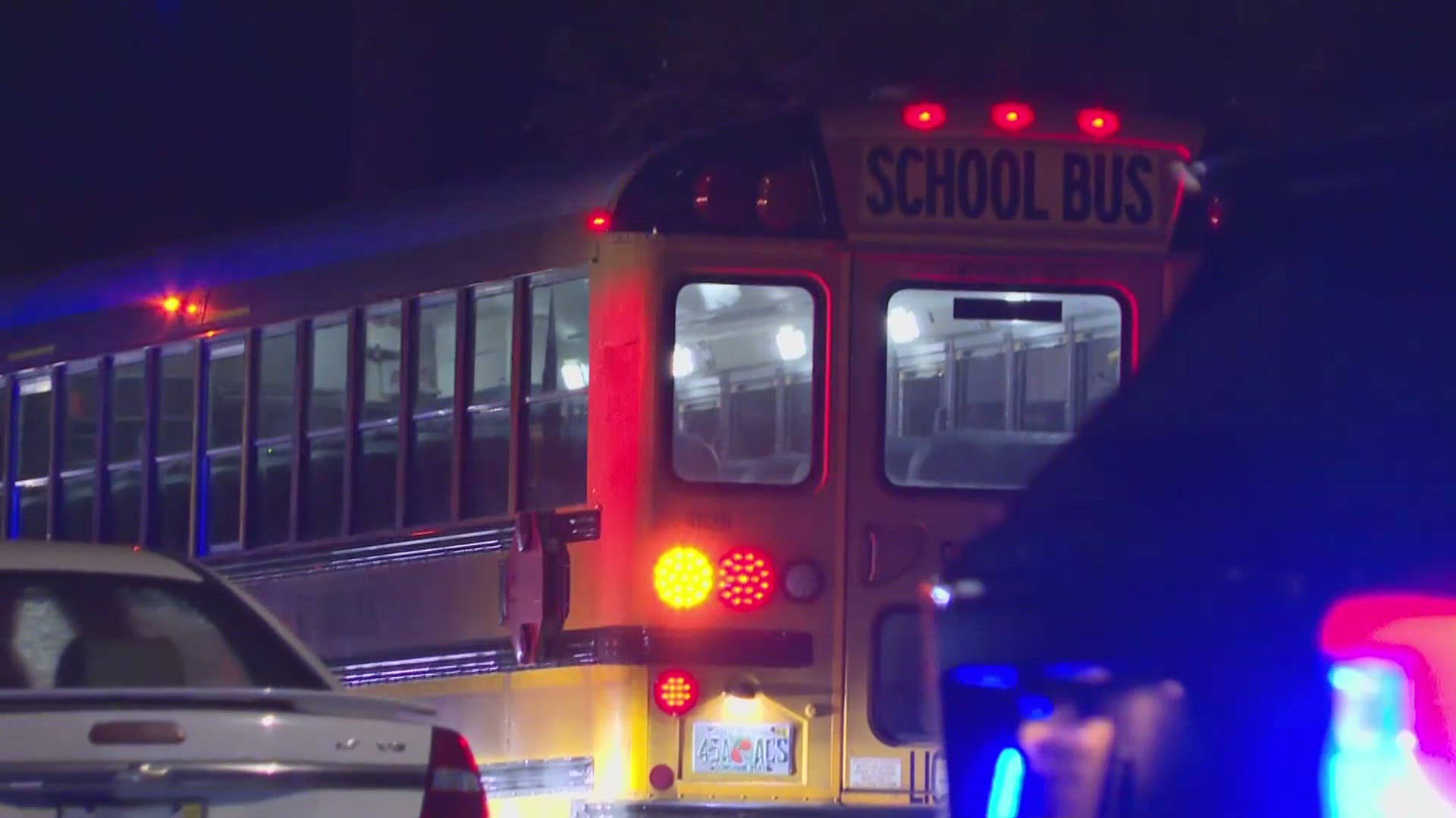 The bus appears to have collided with a white Chevy Malibu. First Coast News has reached out to Durham School Services to find out more.