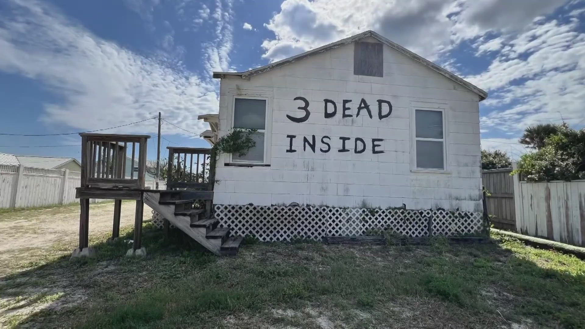 First Coast News can confirm the "3 Dead Inside" painted outside a Vilano Beach home is part of a movie set.