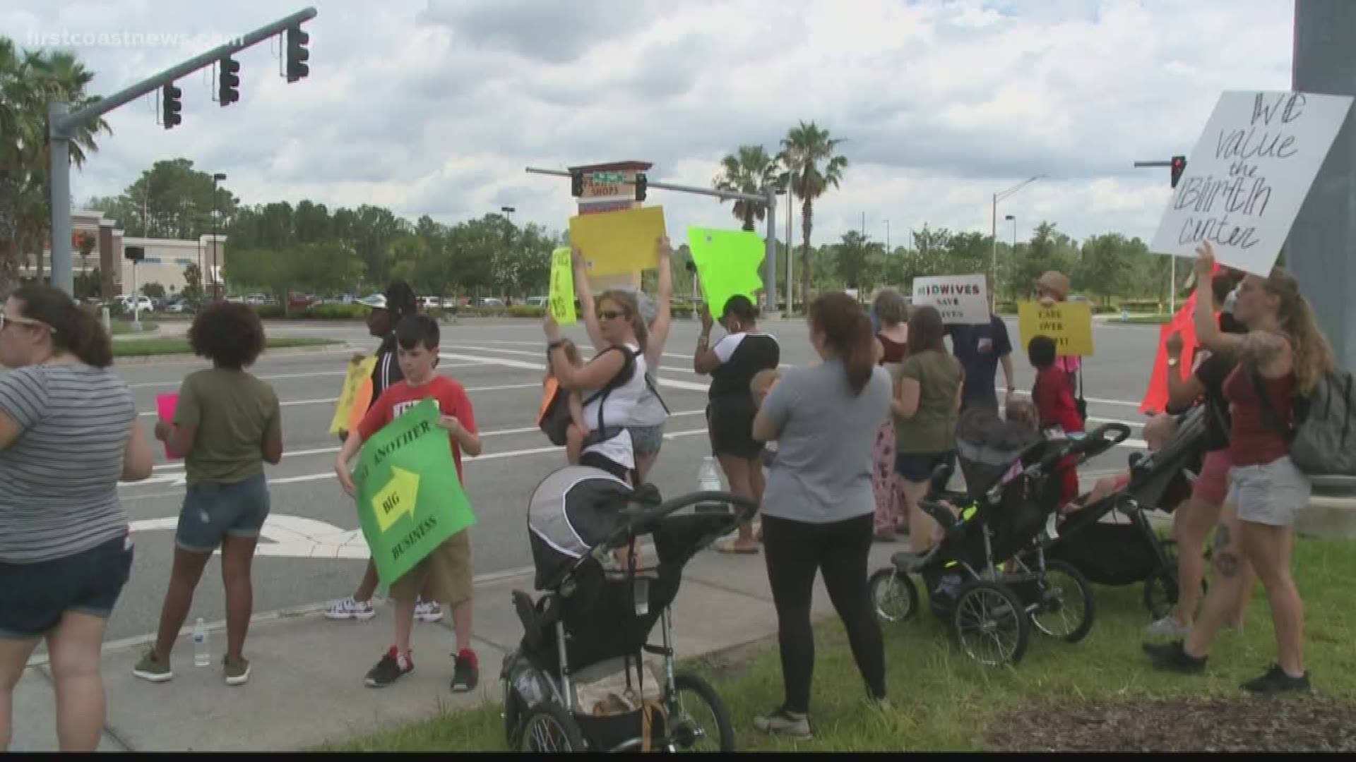 Sarah Locke, a mom who organized the protest, told First Coast News she gave birth in the birth center to her son Bennett on July 31, 2018.