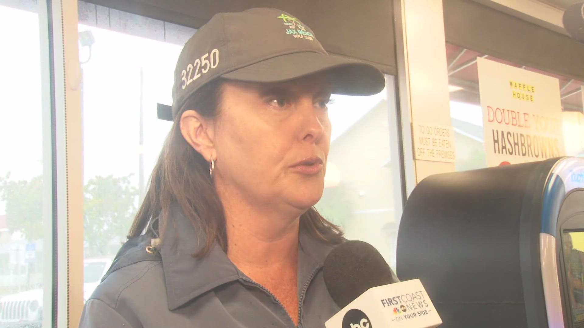 Jacksonville Beach Mayor Christine Hoffman shares an update on the city's storm preparations and concern about storm surge from inside the local Waffle House.