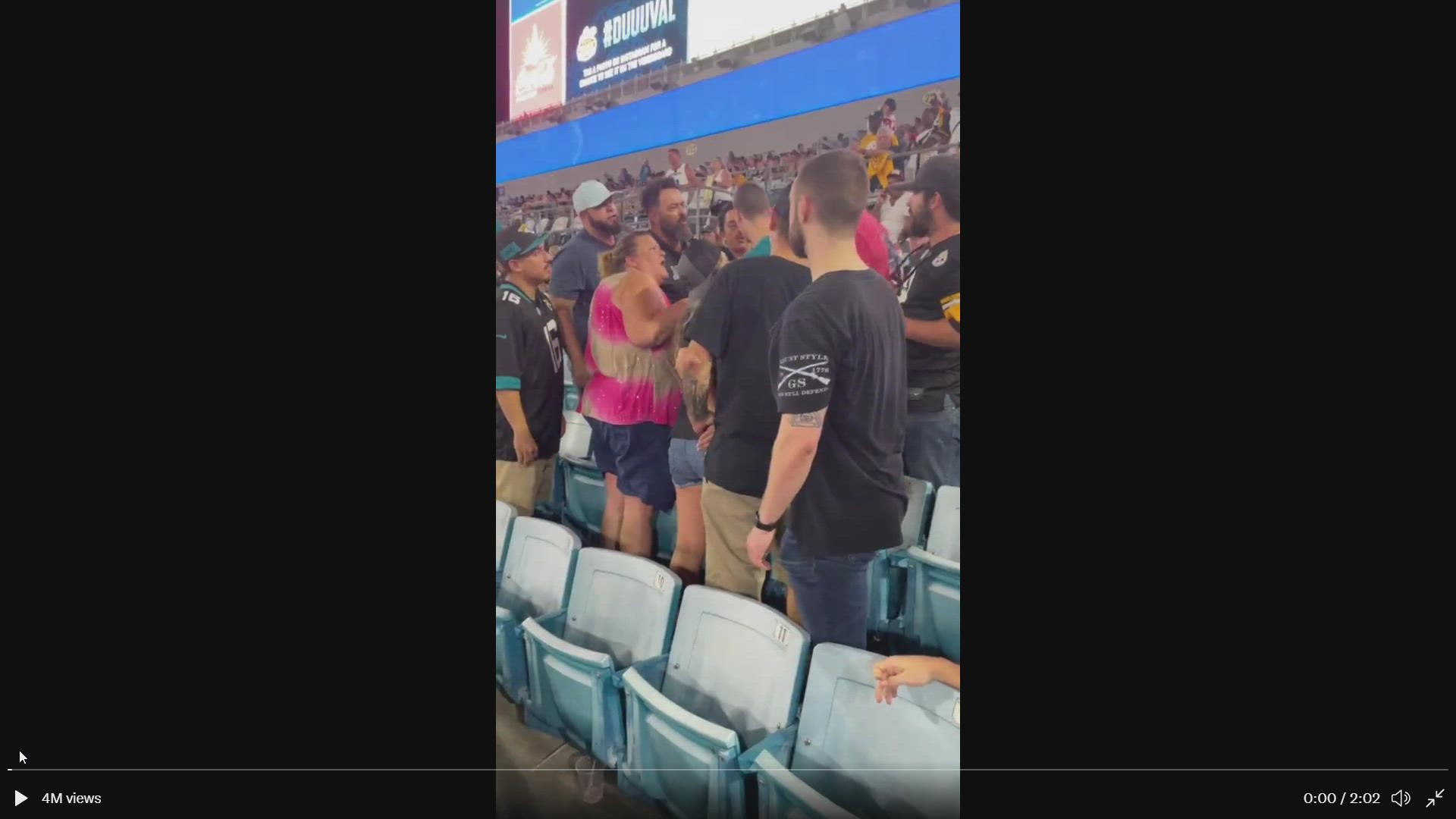 Rowdy fans fighting in the stands at Jacksonville Jaguars vs