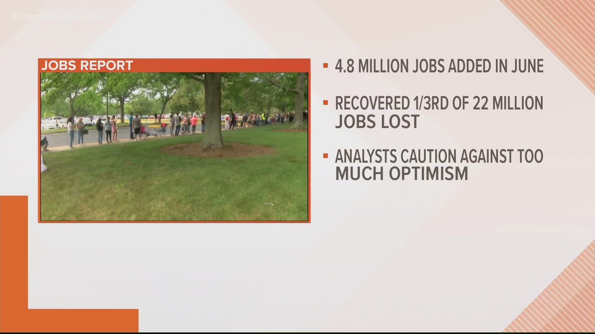 President Trump spoke briefly after the jobs report showed the US has recovered roughly one-third of the 22 million jobs.