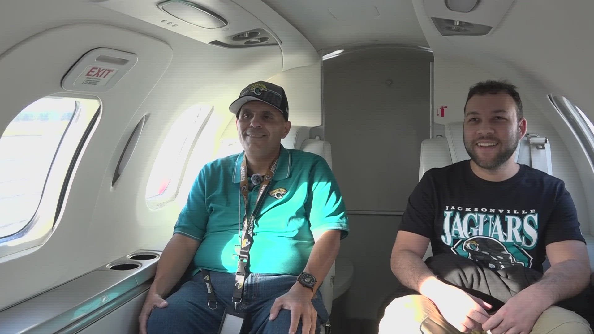 The lucky Jaguars fan won a private flight, tickets and a night in a hotel for the Jaguar's pivotal game against the Tennessee Titans.