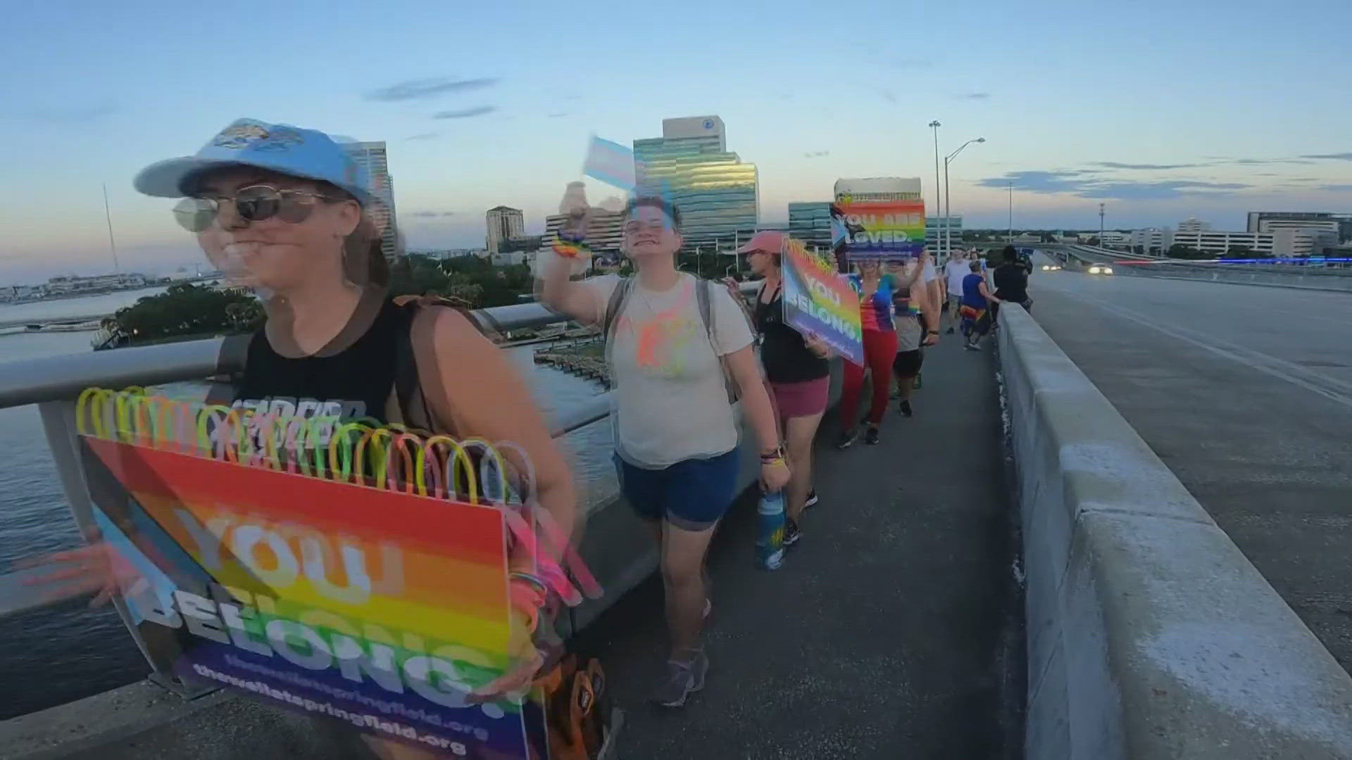 The event was in protest of the Florida Department of Transportation's decision to mandate all state bridges light up red, white and blue for "Freedom Summer."