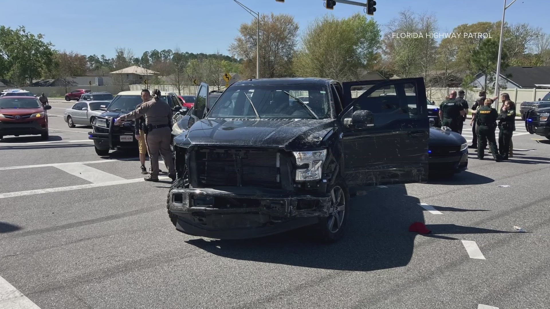 Clay County Sheriff's Office said the suspect "purposely" crashed into a deputy's vehicle and several others following a pursuit near Blanding Blvd and Collins Road.