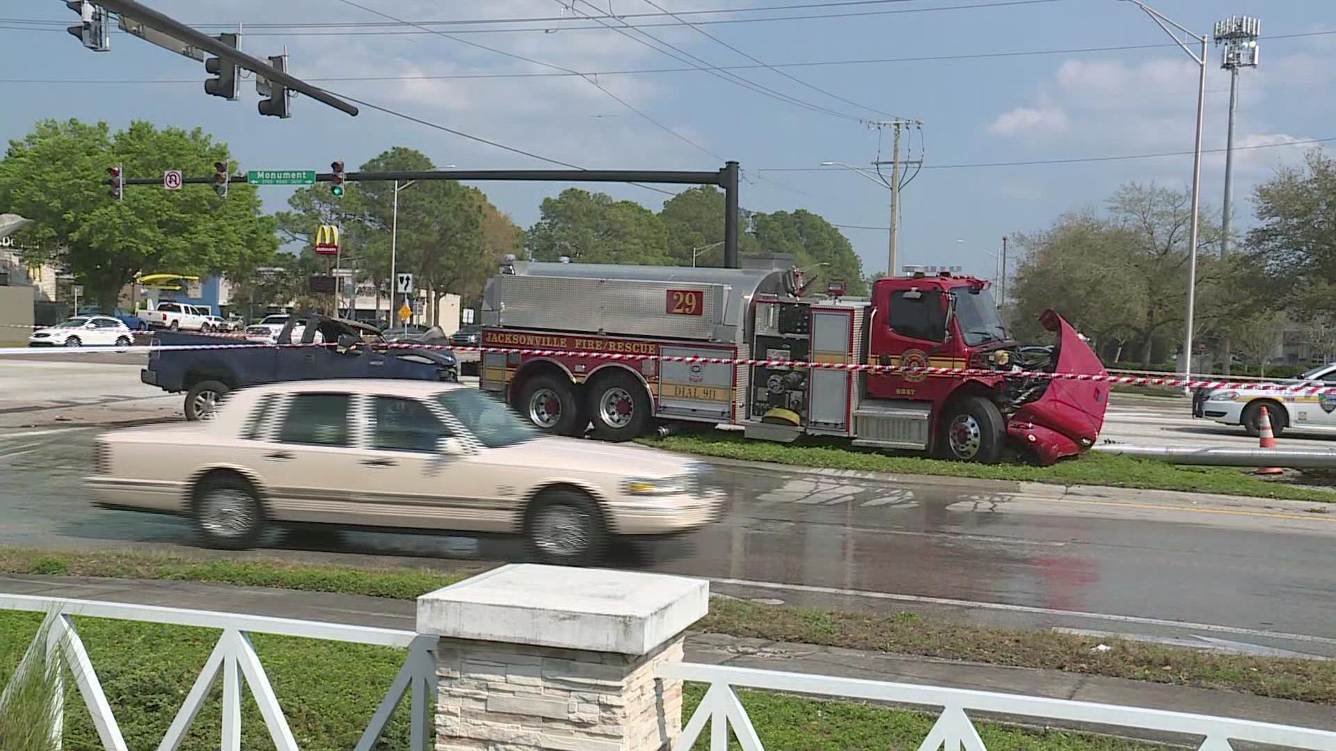 The wreck occurred just before 1:30 p.m. Friday at the intersection of Monument and McCormick roads.