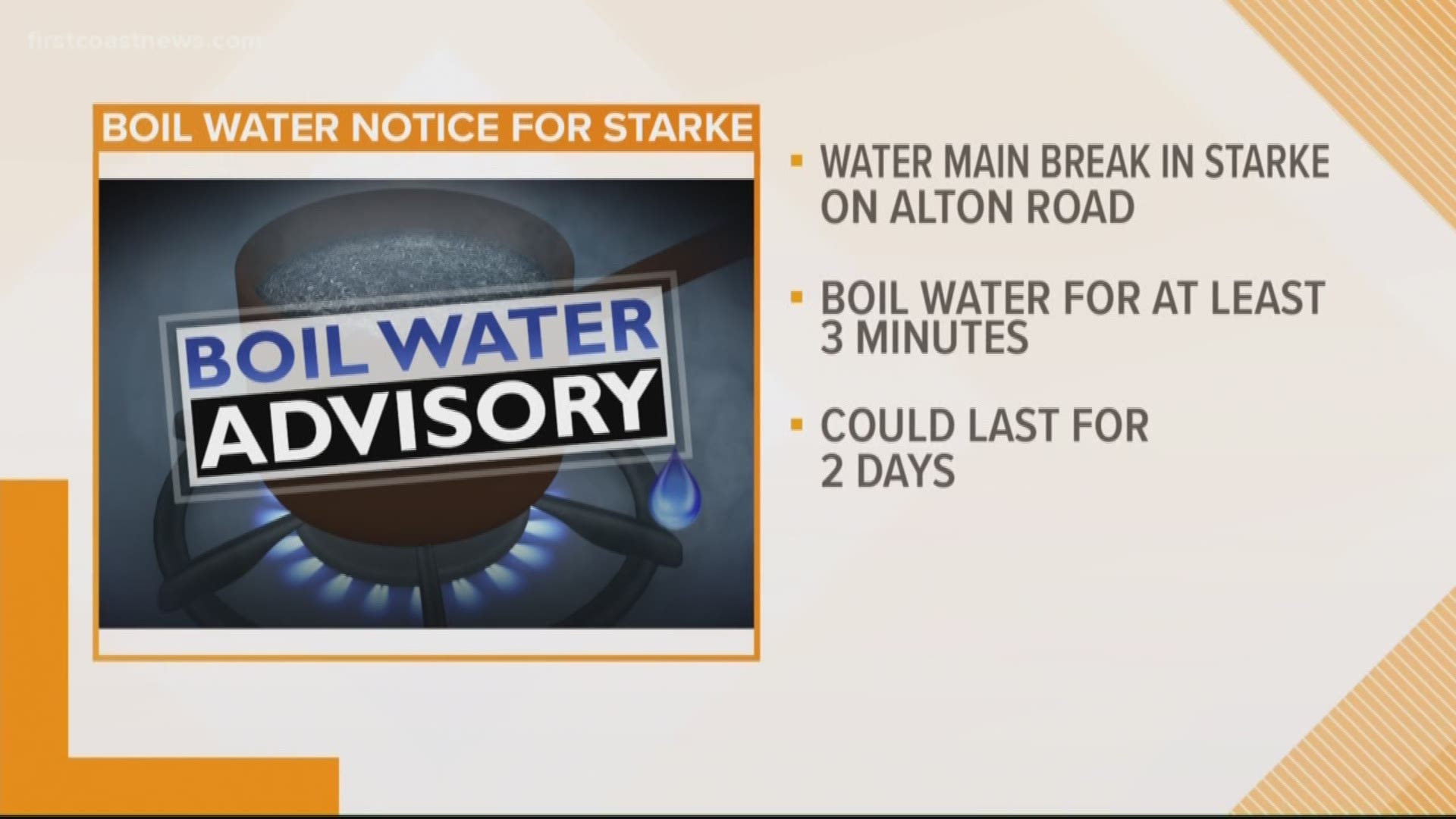 The City of Starke experienced a water main break and has asked its citizens to please boil all water before use until testing has declared the water safe.