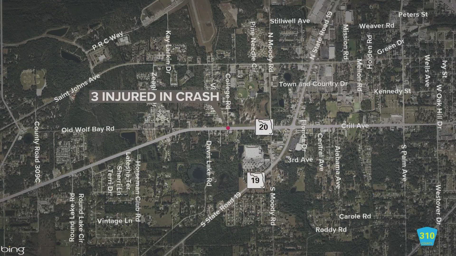 The crash occurred around 8:30 p.m. Saturday near College Road and it required a life flight.