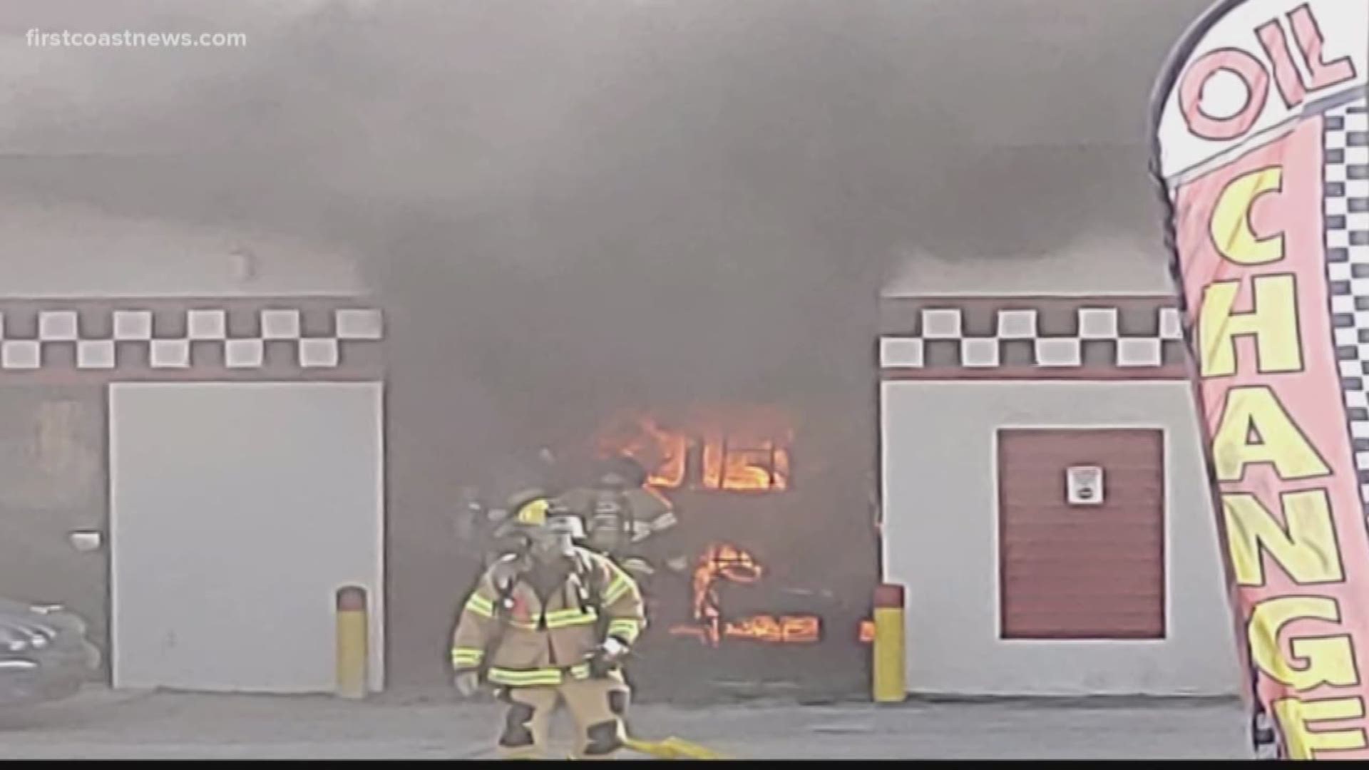 At least five cars were damaged in a fire that took place at an auto repair shop in Atlantic Beach on Tuesday.