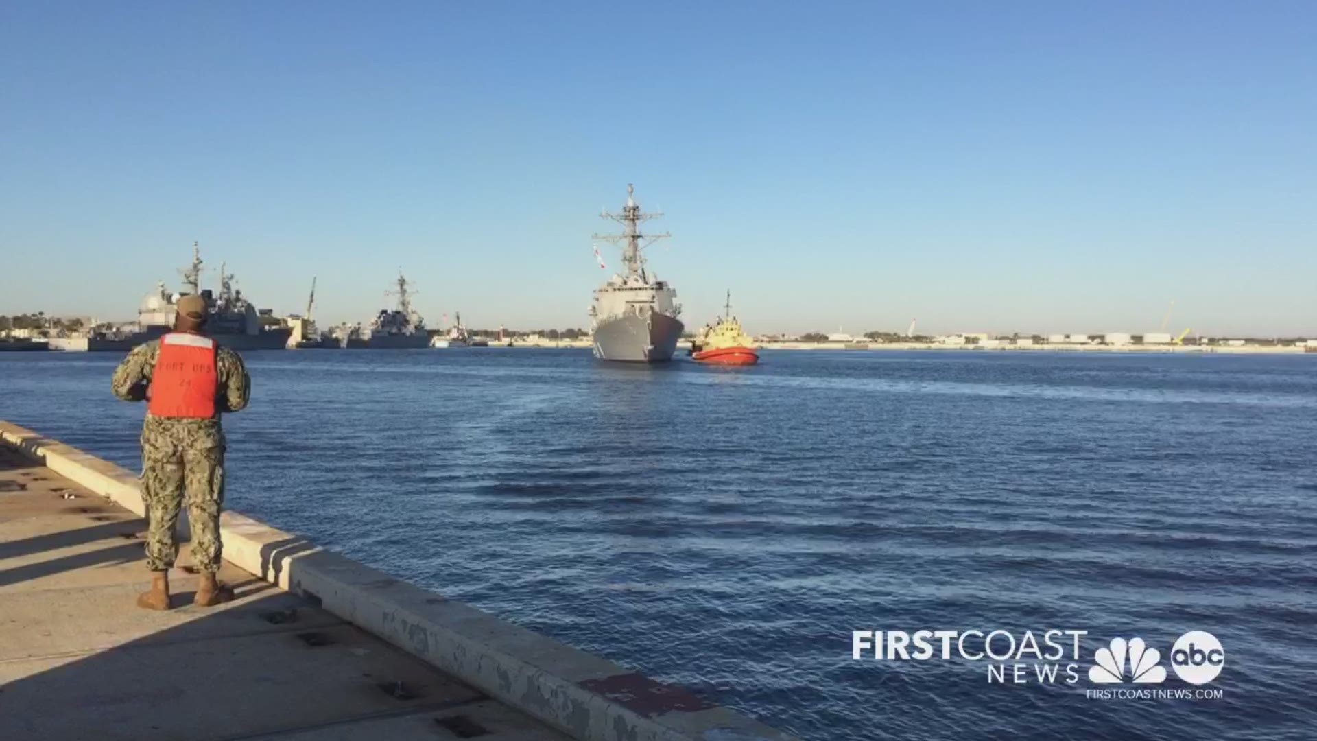 The future USS Thomas Hudner arriving at her new home port of Naval Station Mayport