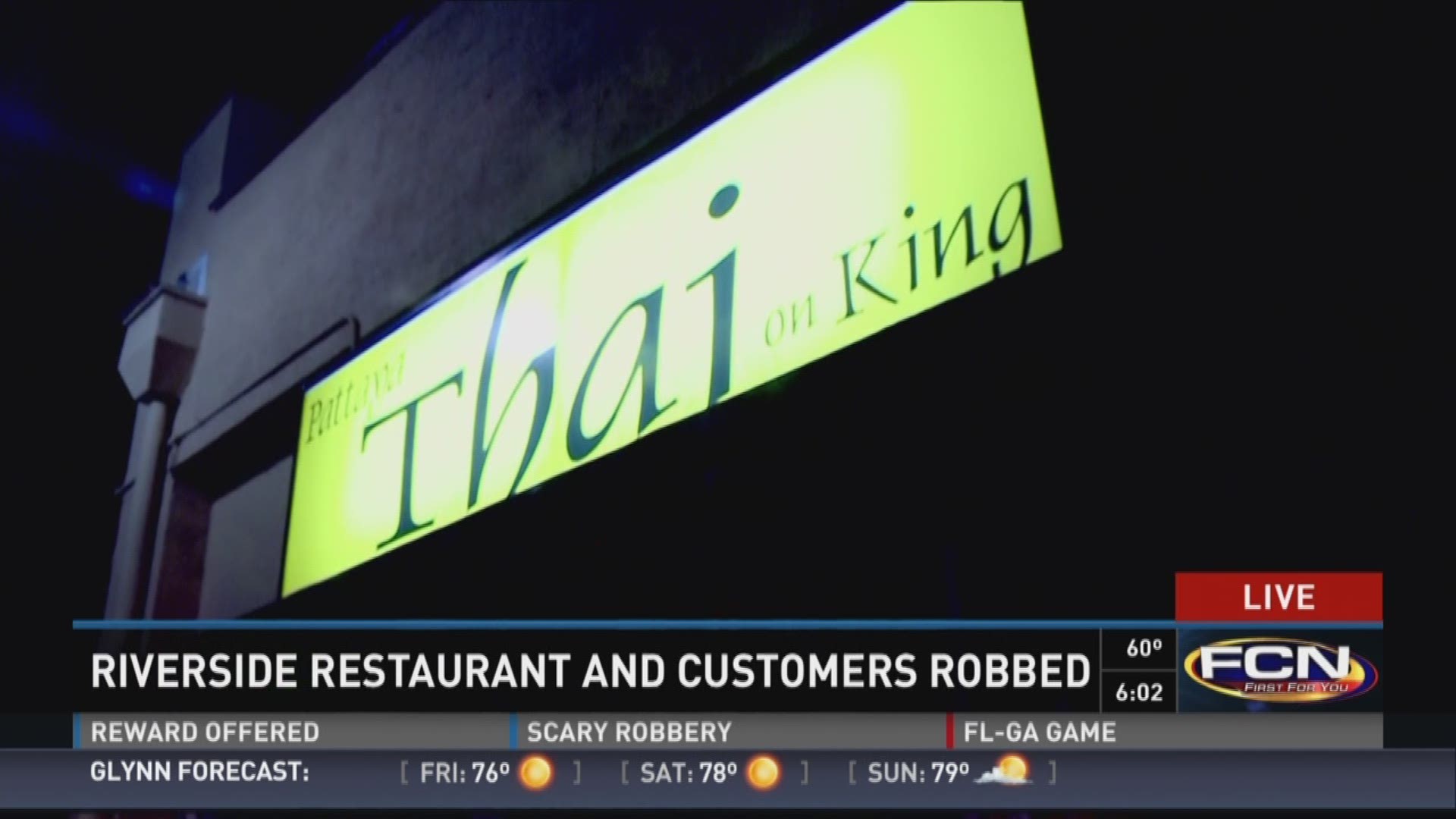 It happened at Pattaya Thai Grille on King Street in Riverside, police said.