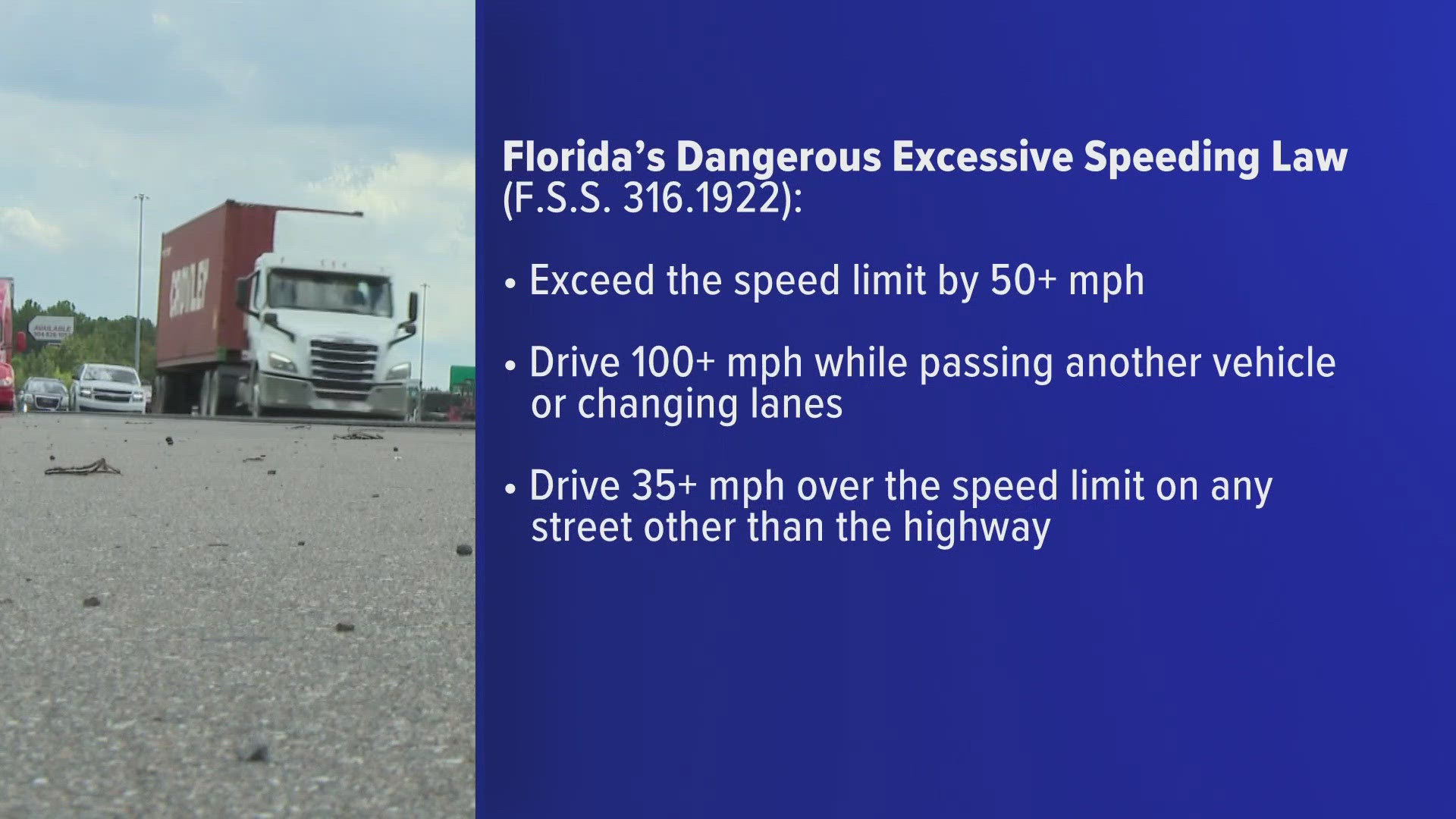 Deputies in St. Johns recently stopped a driver going 115 miles per hour in a 70 mph zone on I-95—a violation that now carries much steeper penalties under new law