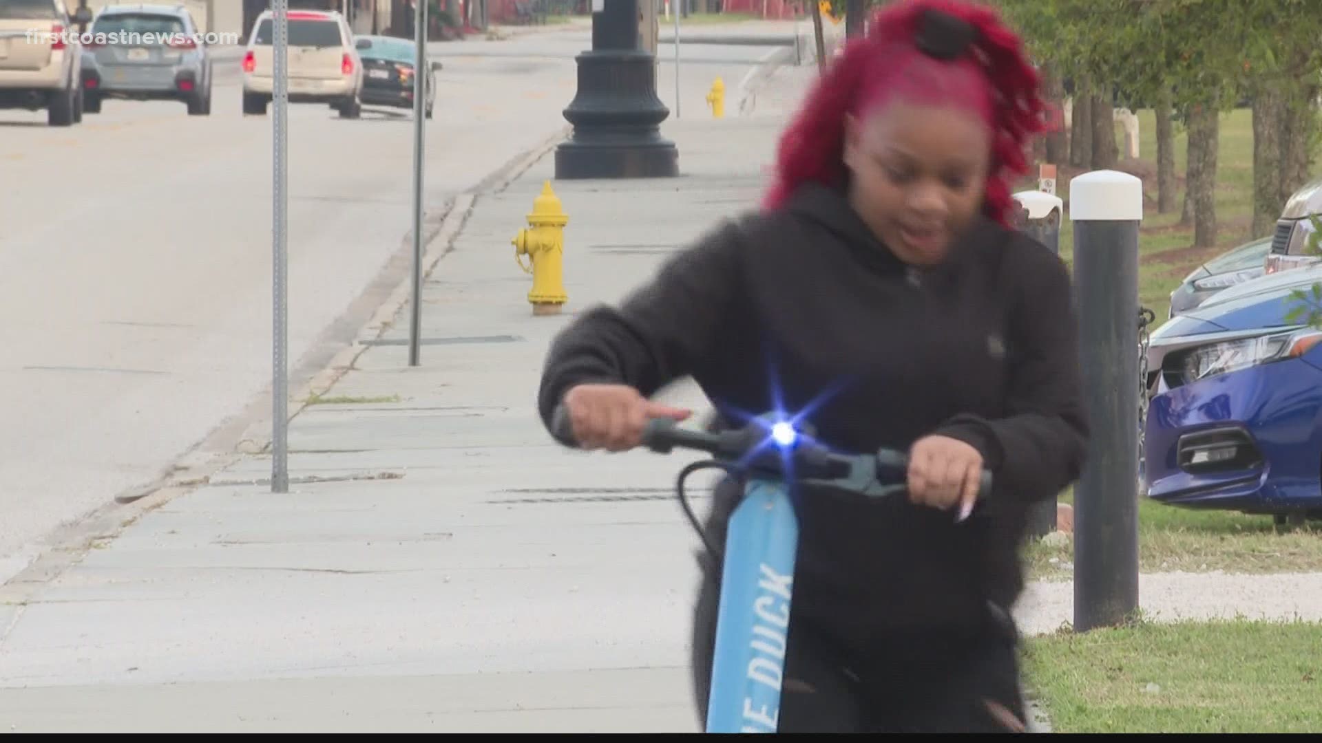 The Jacksonville Sheriff's Office says a rider was hit earlier this month. The city approved four companies to place 400 scooters downtown.