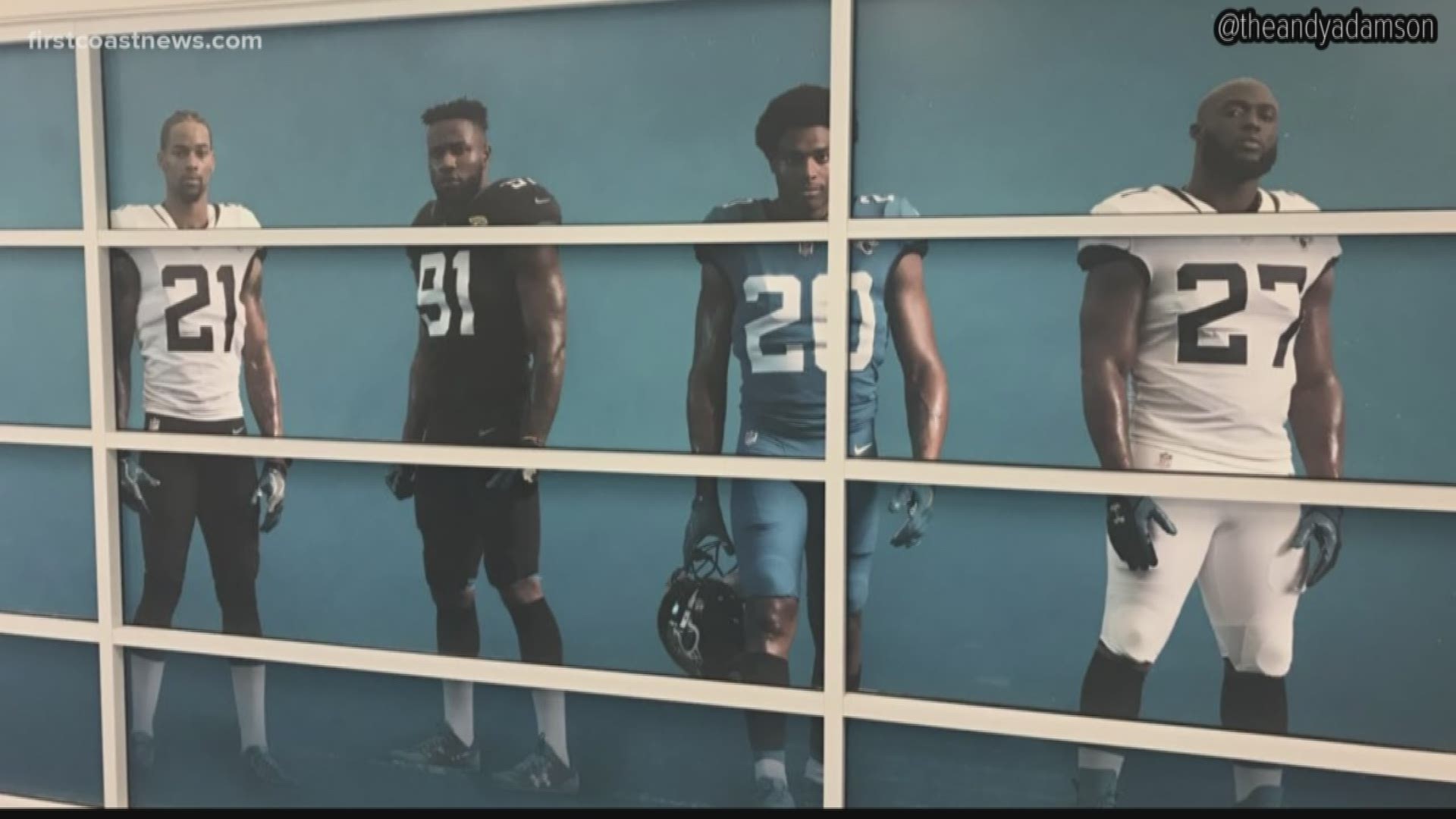 A billboard was put up at JIA showing Jaguars players wearing a different uniform.