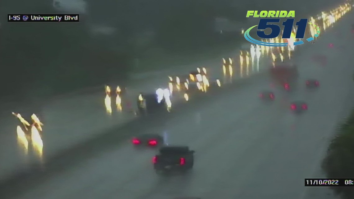 Traffic Car flipped on I 95 South and University during Nicole