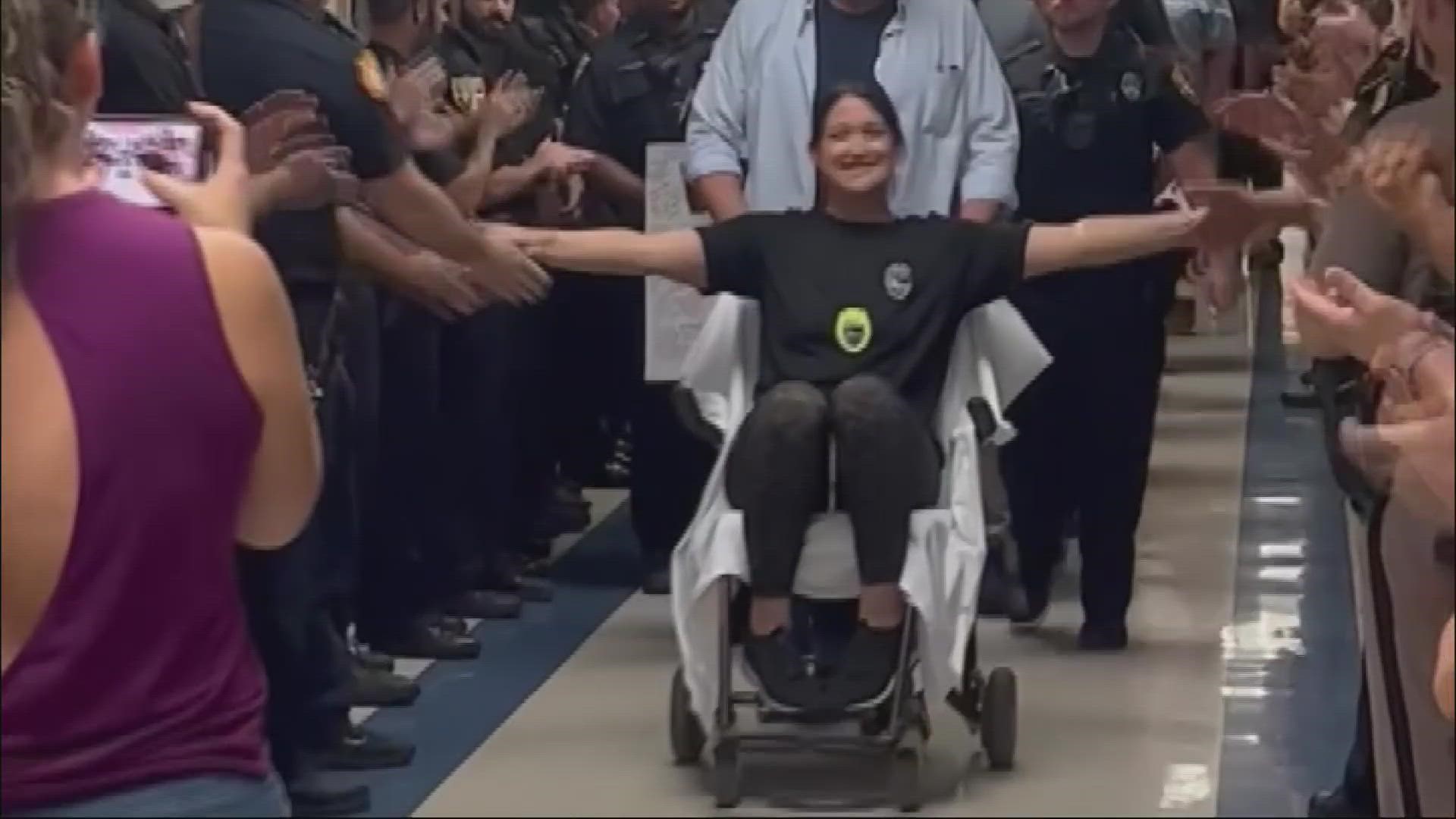 'This hero goes home to begin her long road to recovery," posted the Fraternal Order of Police in Jacksonville on Facebook.