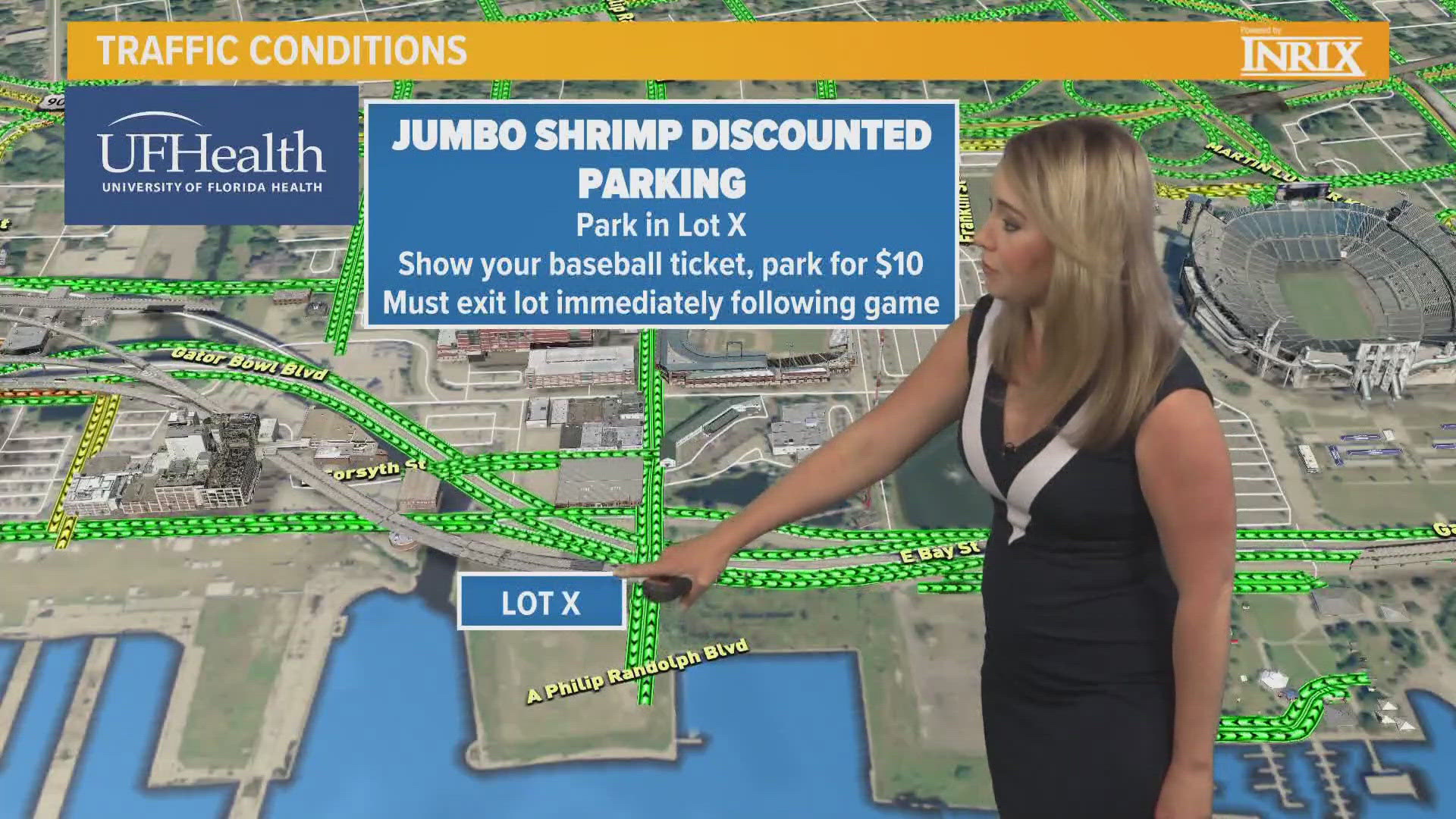 Fans attending the Jumbo Shrimp's home game on Saturday can park in 'Lot X' for a discounted price; they will be required to show their ticket upon entering the lot.