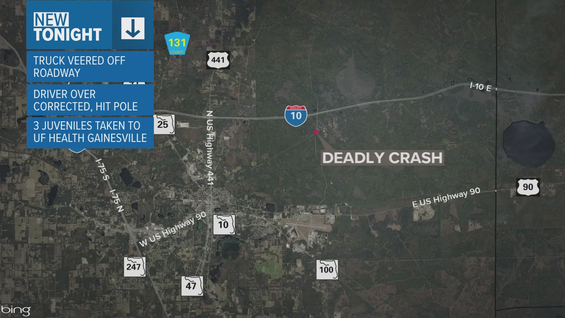 Troopers said there were three juveniles in the truck that crashed around 10:10 p.m. on County Road 250, also called NE Gum Swamp Road.