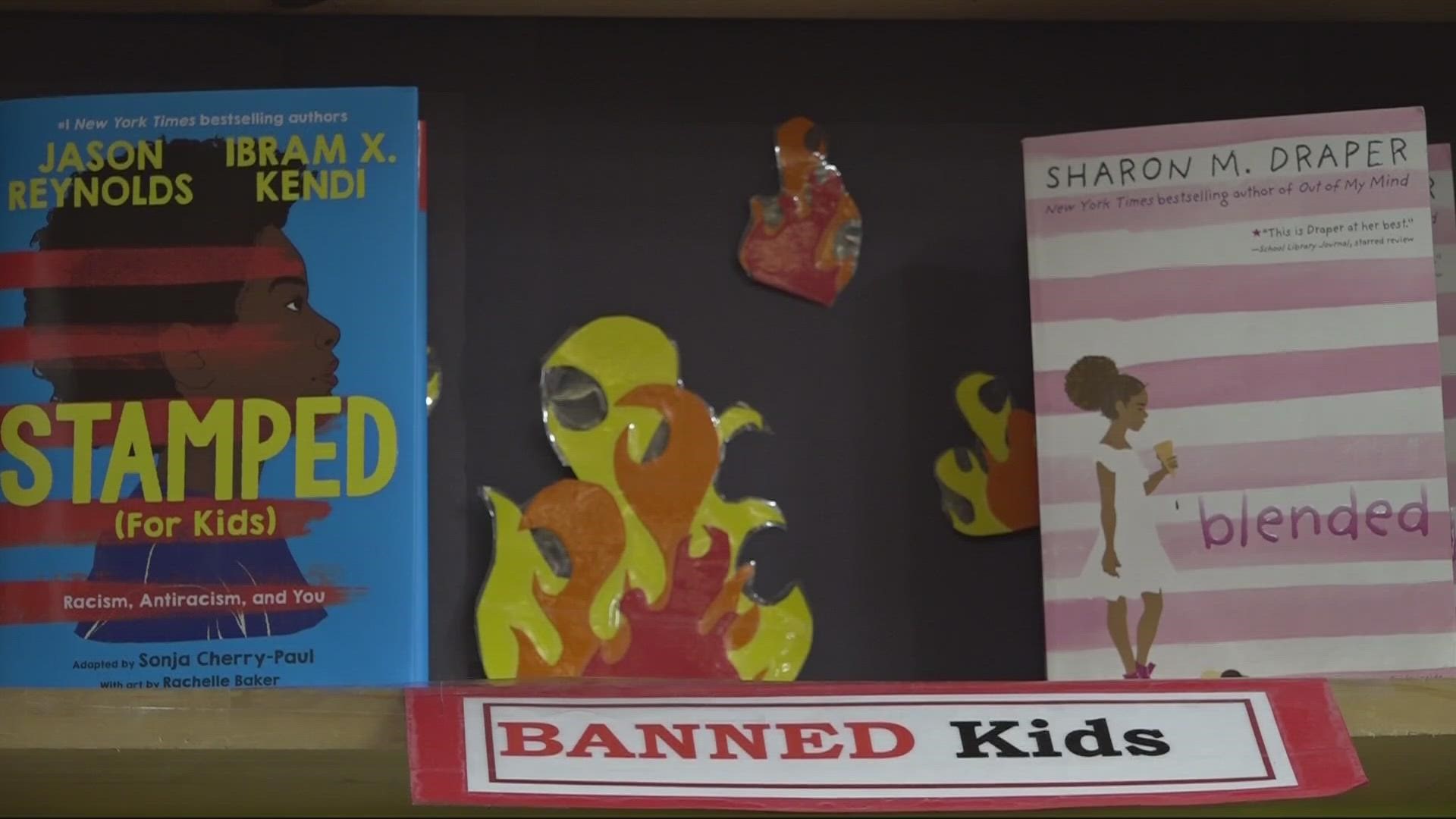 Chamblin Bookmine has a display of banned books inside its store.