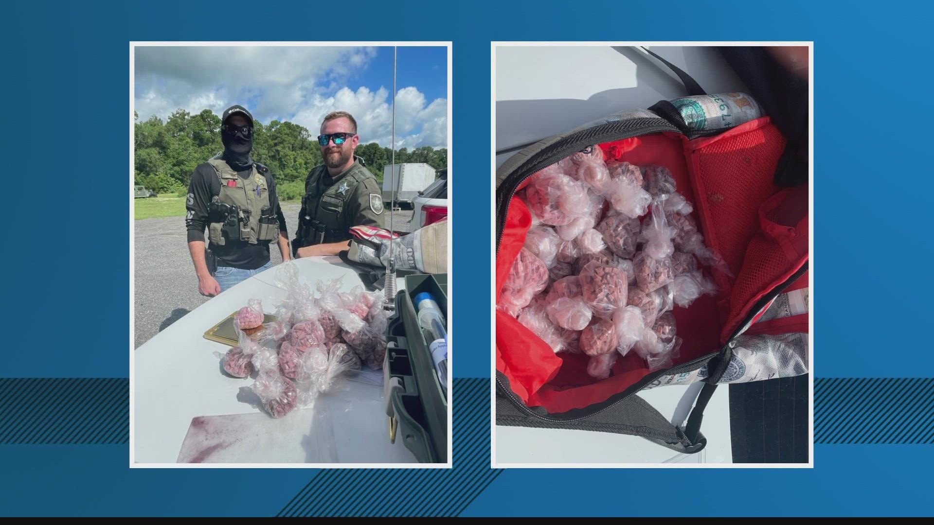 During an inventory search of the vehicle, Putnam deputies say they located a backpack with 28 bags of pressed pills.