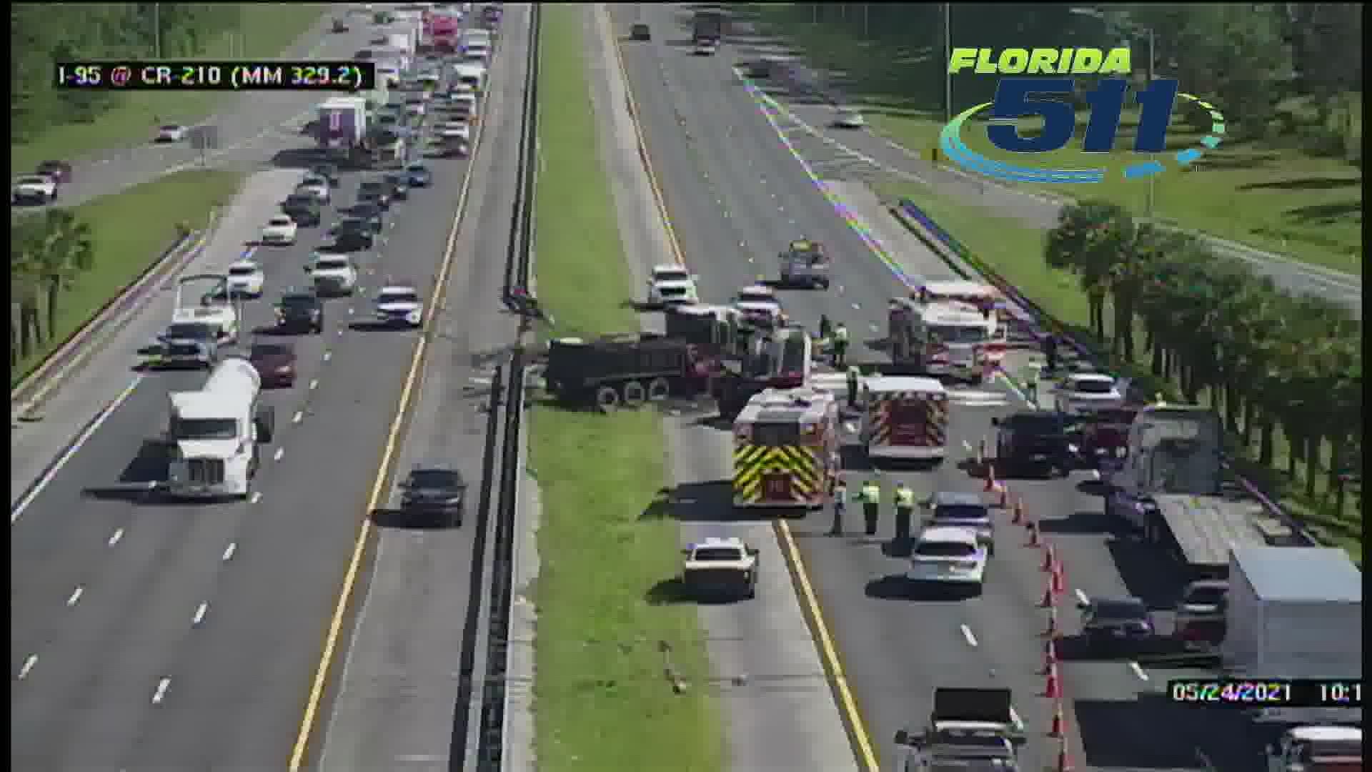 The Florida Highway Patrol was called to the area at 9:58 a.m. One southbound lane is also blocked.