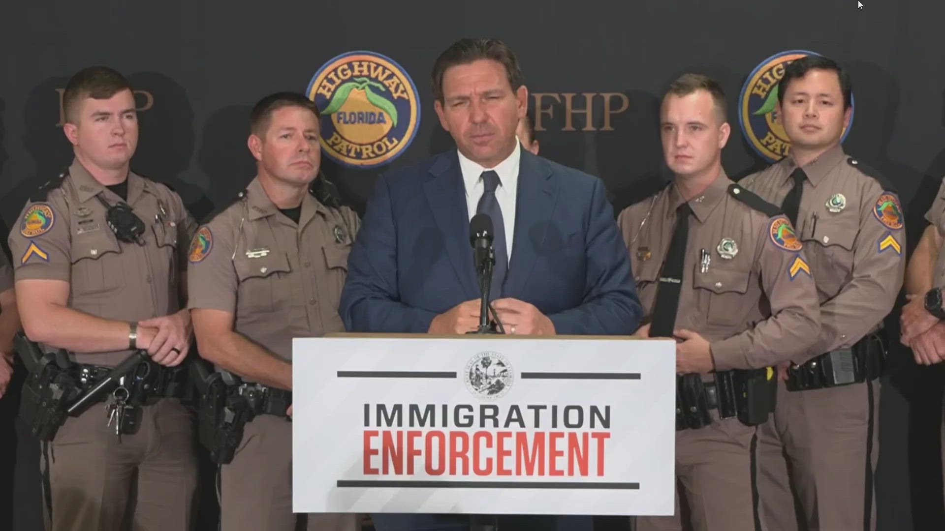 DeSantis is joined by the states lieutenant governor as well as a host of other Florida officials.