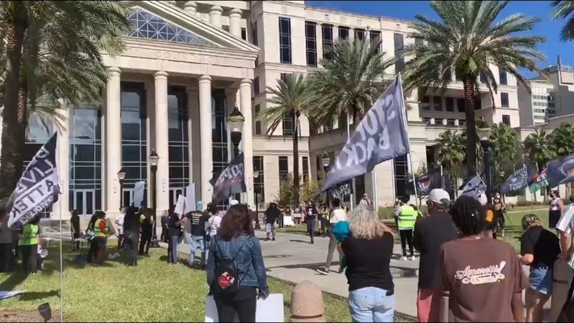 Activists are gathering in front of the Duval County courthouse to rally against Florida Gov. Ron DeSantis' new proposed "anti-mob" legislation.