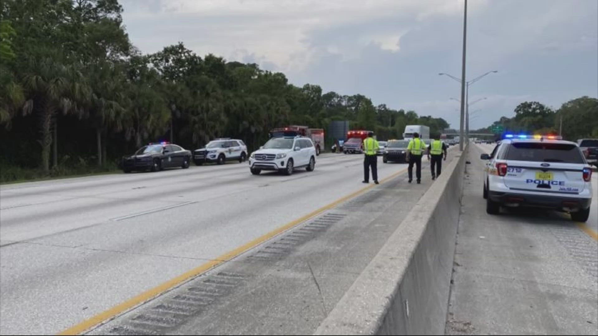 A bronze SUV was traveling southbound on I-95 at Golfair Boulevard when for an unknown reason, the vehicle ran off the roadway and impacted a tree, FHP says.