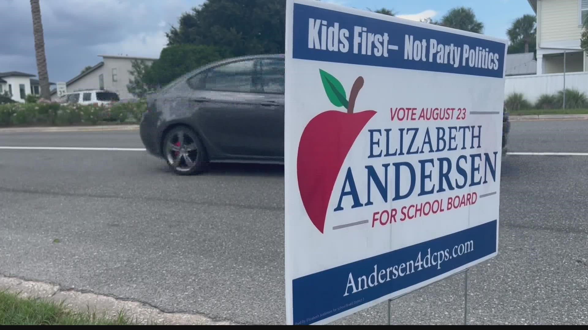 Republicans are endorsing April Carney. The local teachers union Duval Teachers United as well as Duval County Democratic Party are endorsing Elizabeth Anderson.