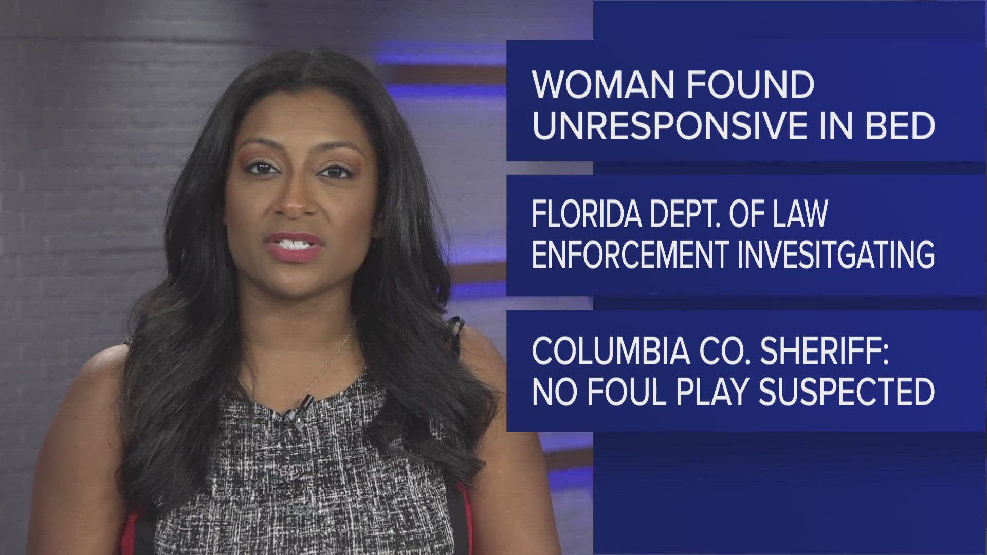 A female inmate was found unresponsive in her bed Sunday evening and later died, according to the Columbia County Sheriff's Office.