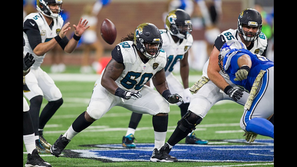 Jacksonville Jaguars center Tyler Shatley (69) blocks at the line