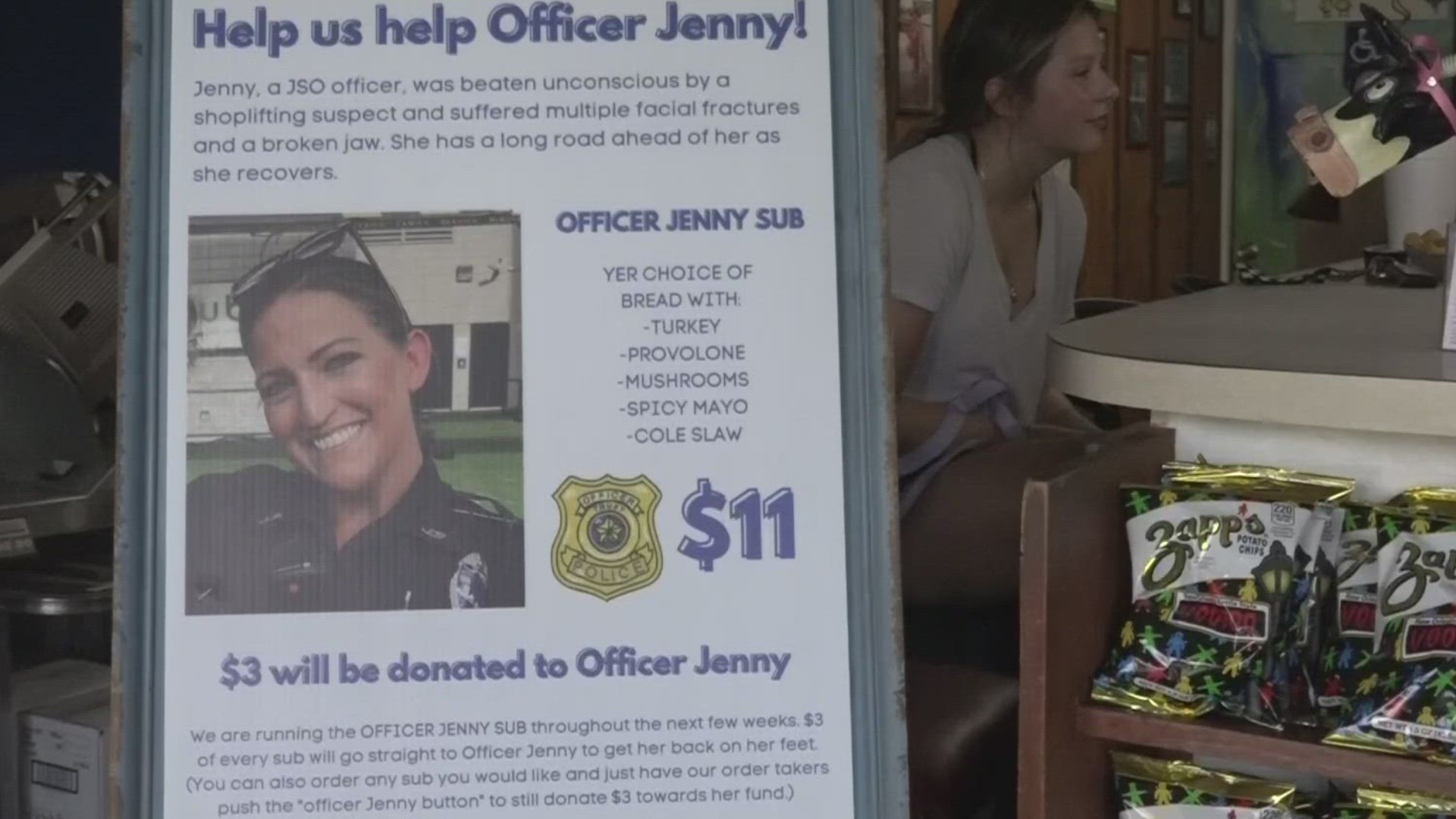 Officer Jenny was beaten unconscious by an accused shoplifting suspect.