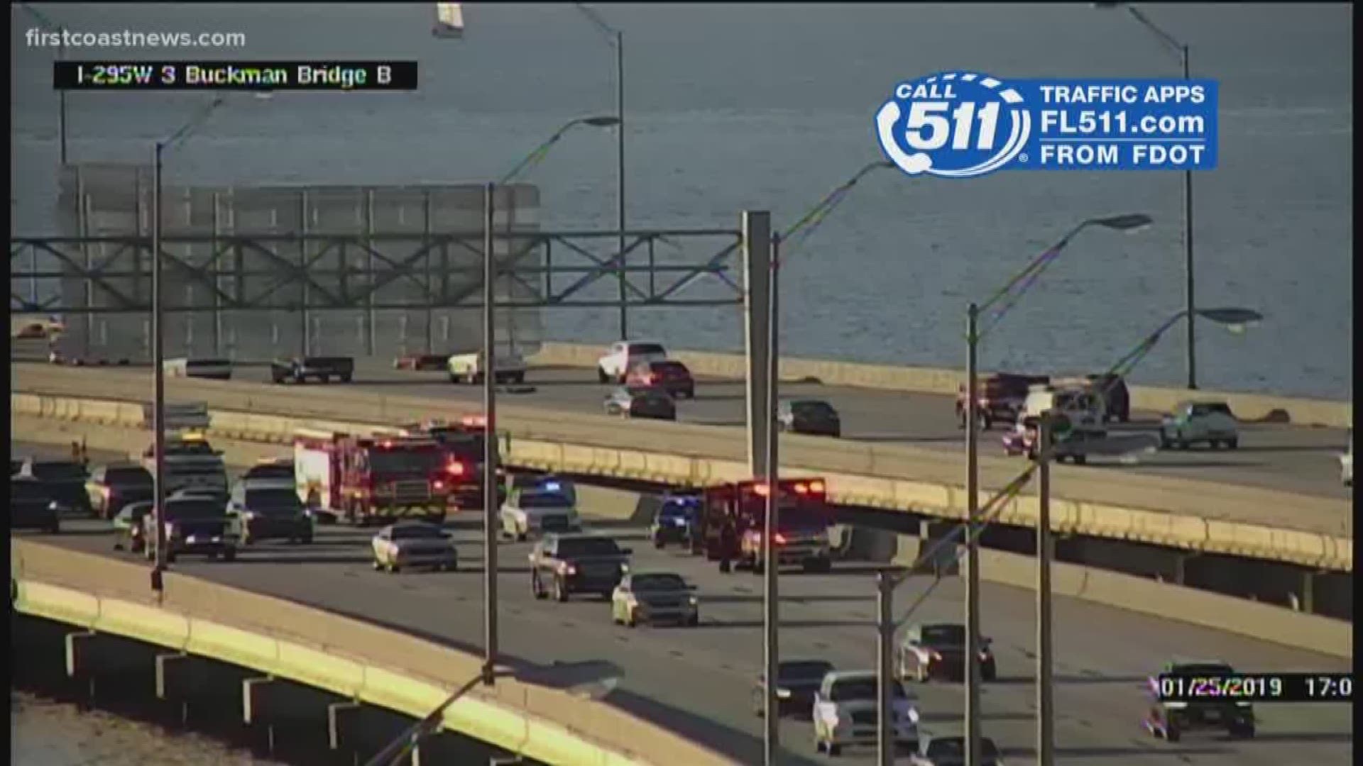 Vehicle overturned on Buckman Bridge, southbound lanes closed
