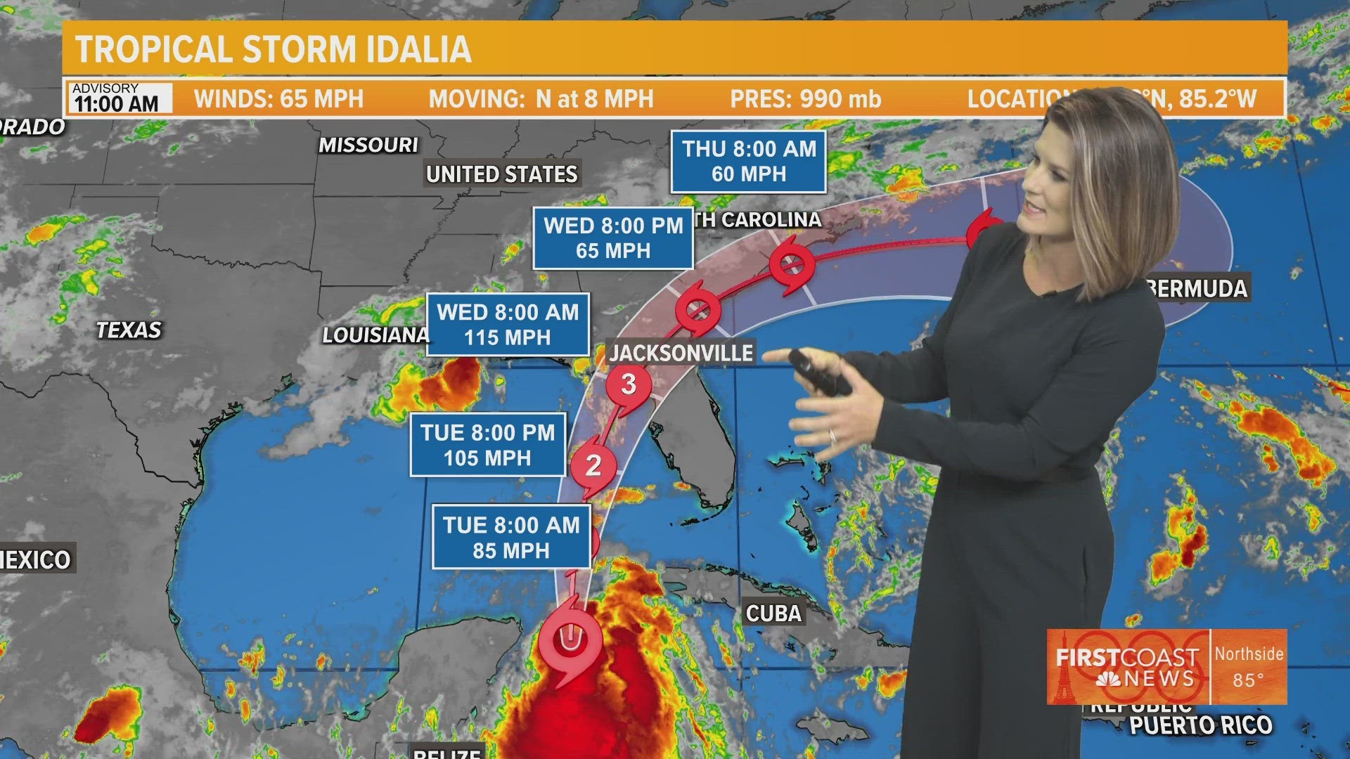We're tracking the most recent updates to determine where and when Tropical Storm Idalia will make landfall.