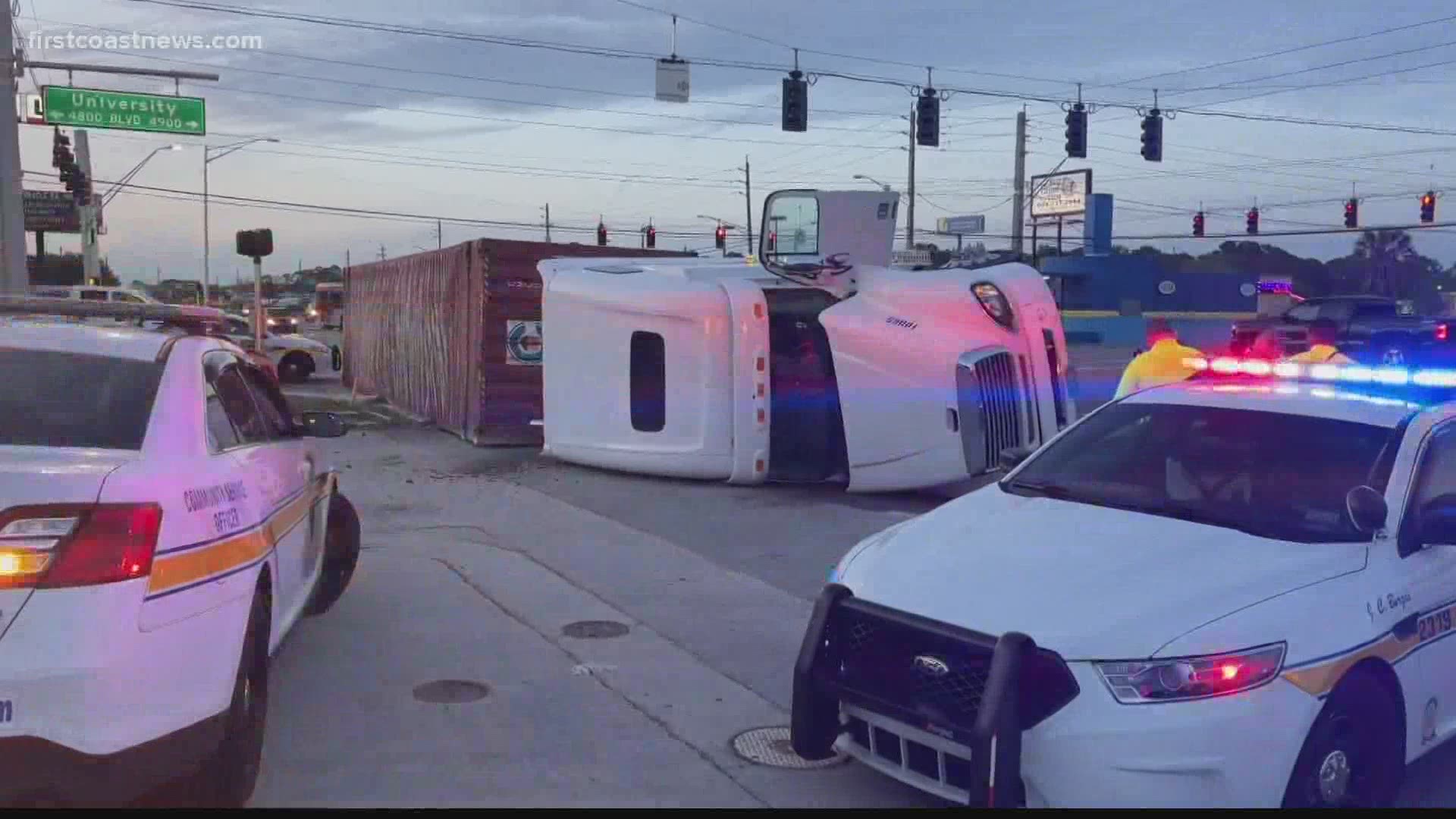 Two weeks ago, on March 12, a similar incident involving an overturned semi-truck happened in the same area.