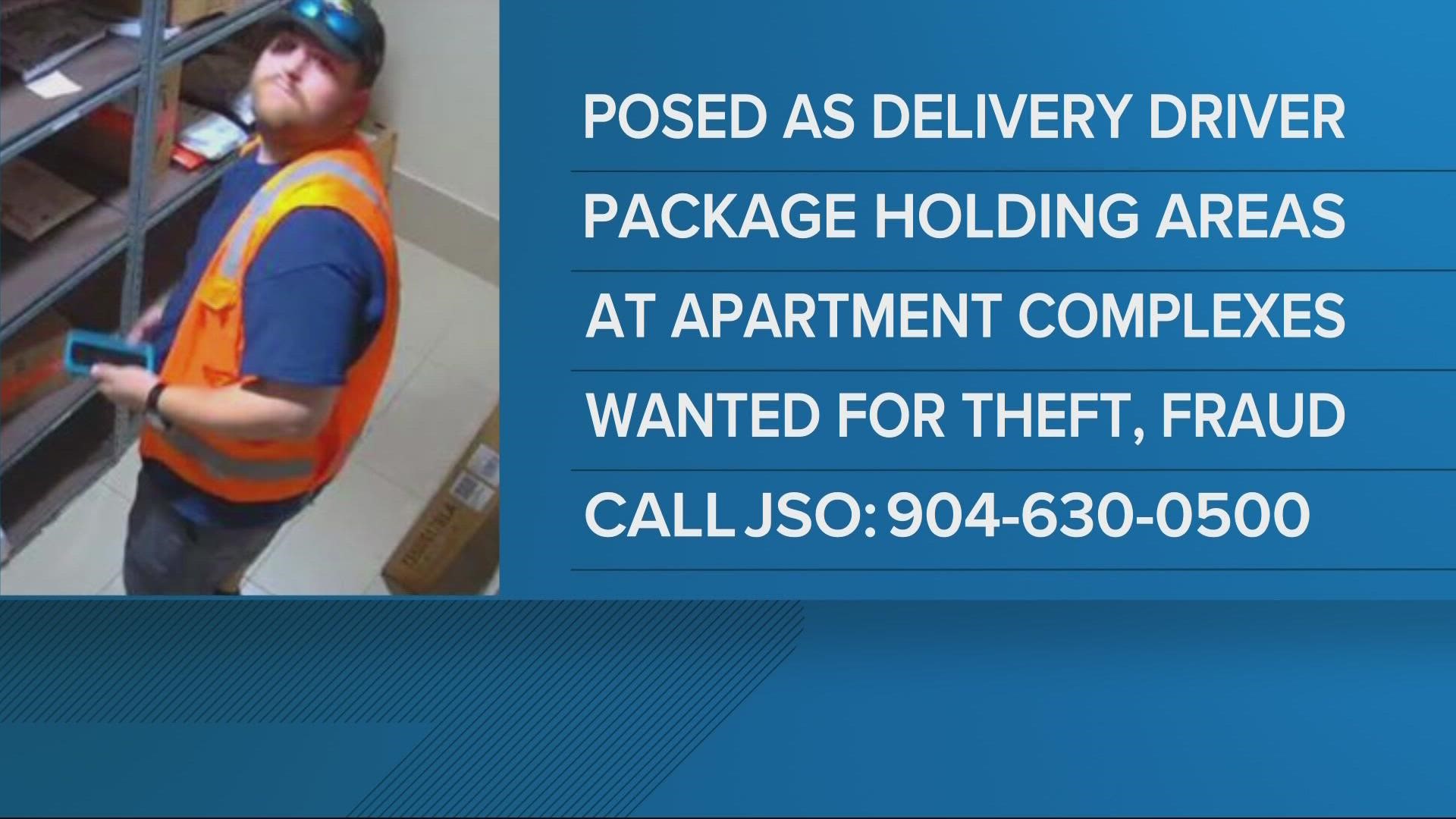 He was able to access package holding areas of apartment complex's across the city, police say.