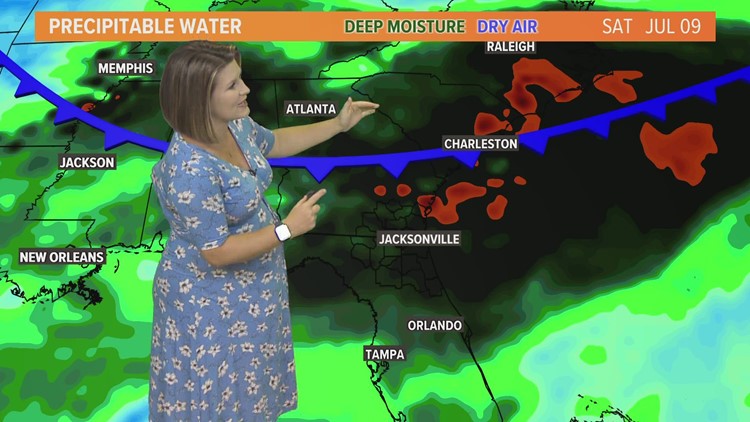 Feeling like 105 to 110 degrees with rain more isolated Wednesday