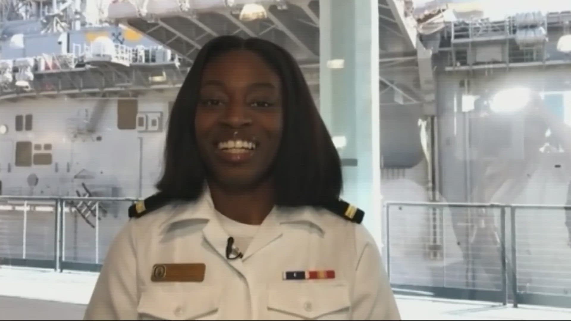 Ensign Jaliya Wilson serves aboard the USS Wasp in the United States Navy.